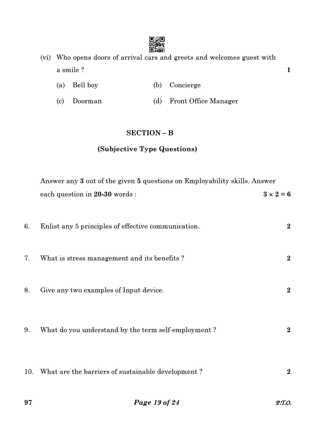 CBSE Class 10 97 Front Office Operations 2023 Question Paper - Page 19
