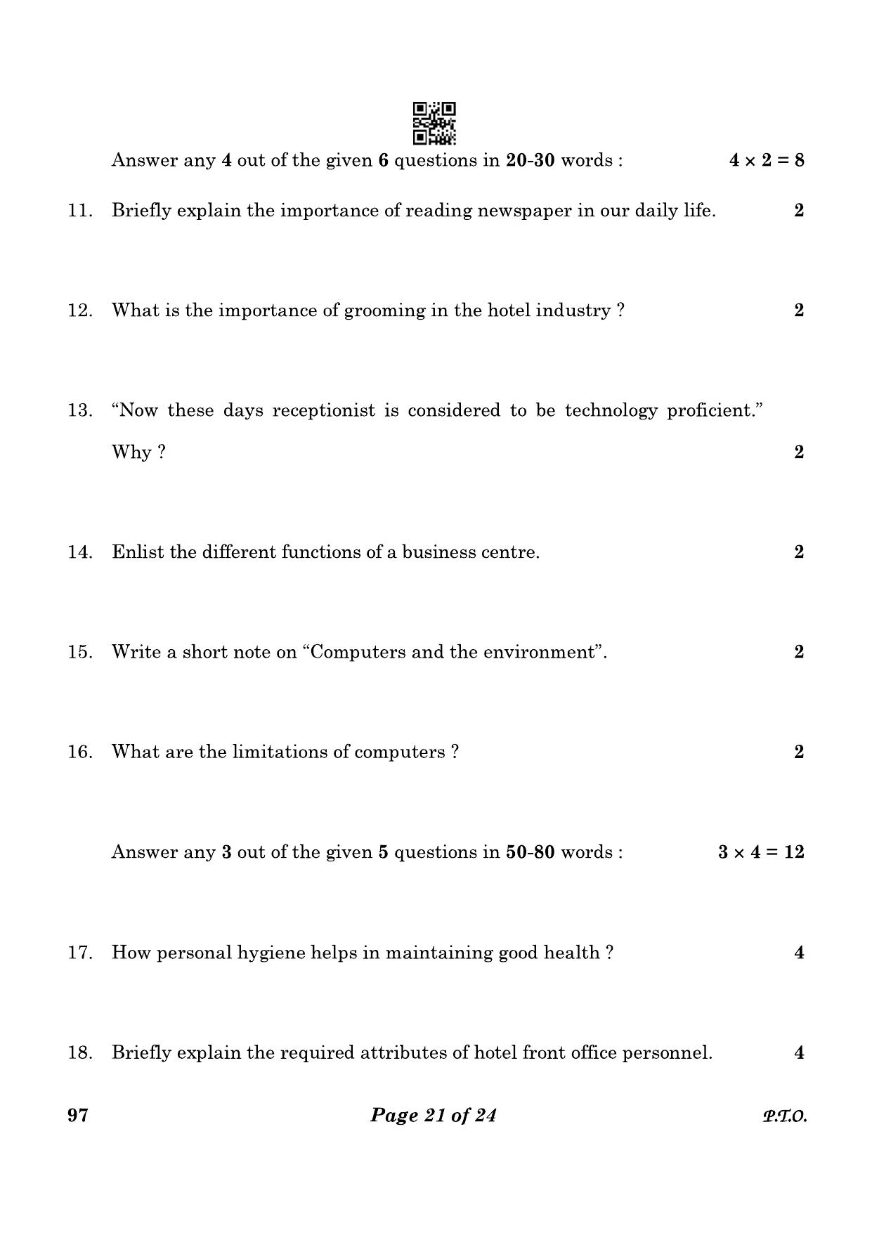 CBSE Class 10 97 Front Office Operations 2023 Question Paper - Page 21
