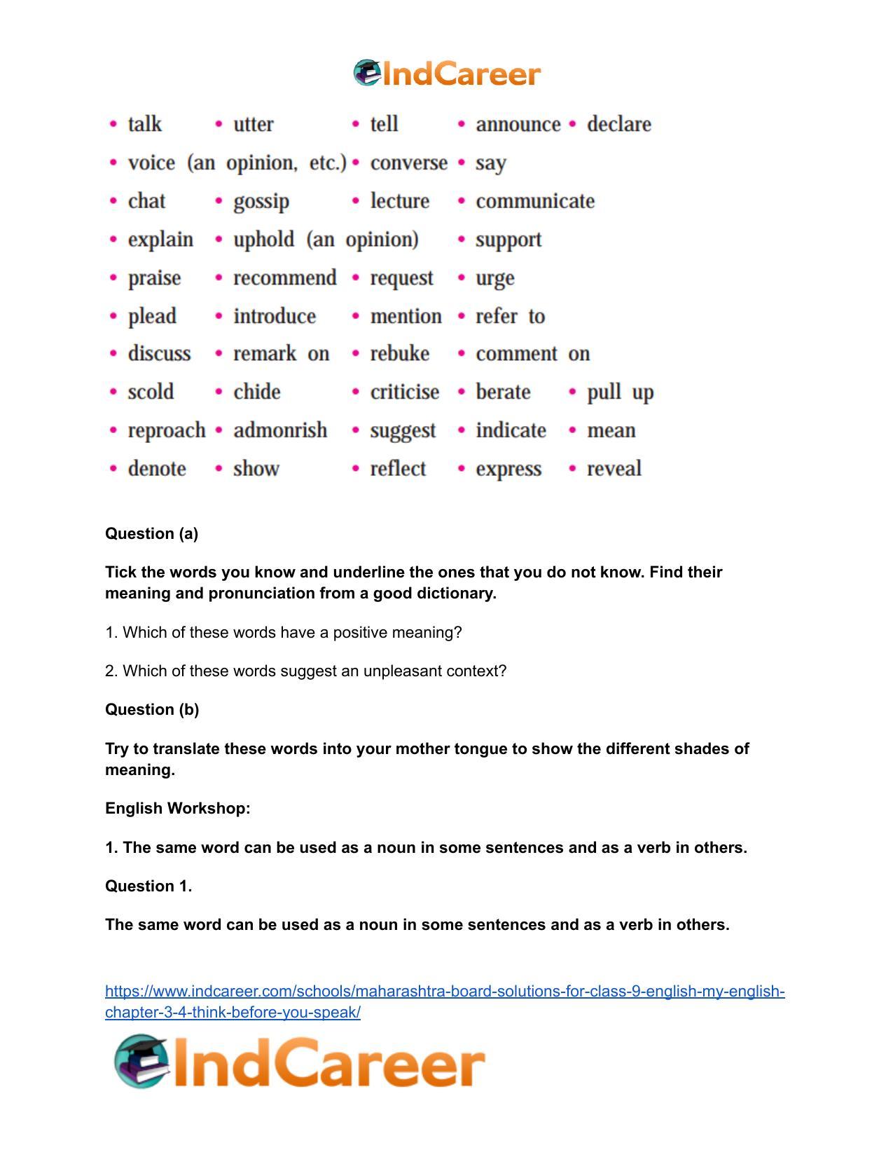 Maharashtra Board Solutions for Class 9- English (My English): Chapter 3.4- Think Before You Speak! - Page 3