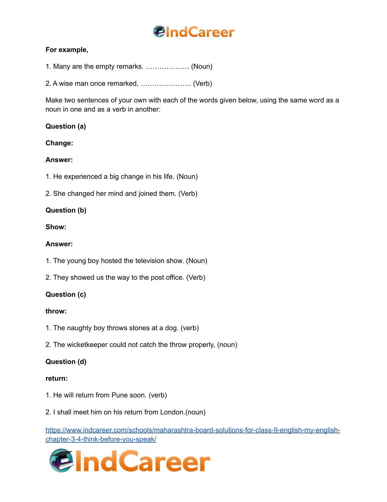 Maharashtra Board Solutions for Class 9- English (My English): Chapter 3.4- Think Before You Speak! - Page 4