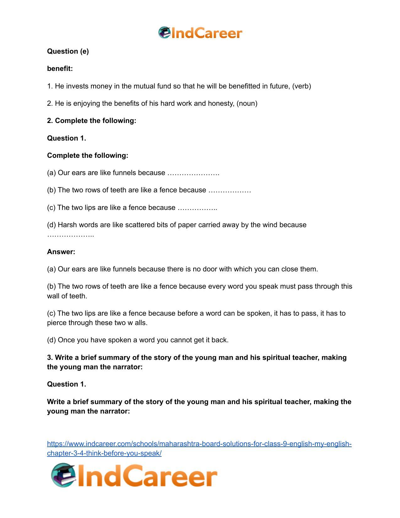 Maharashtra Board Solutions for Class 9- English (My English): Chapter 3.4- Think Before You Speak! - Page 5
