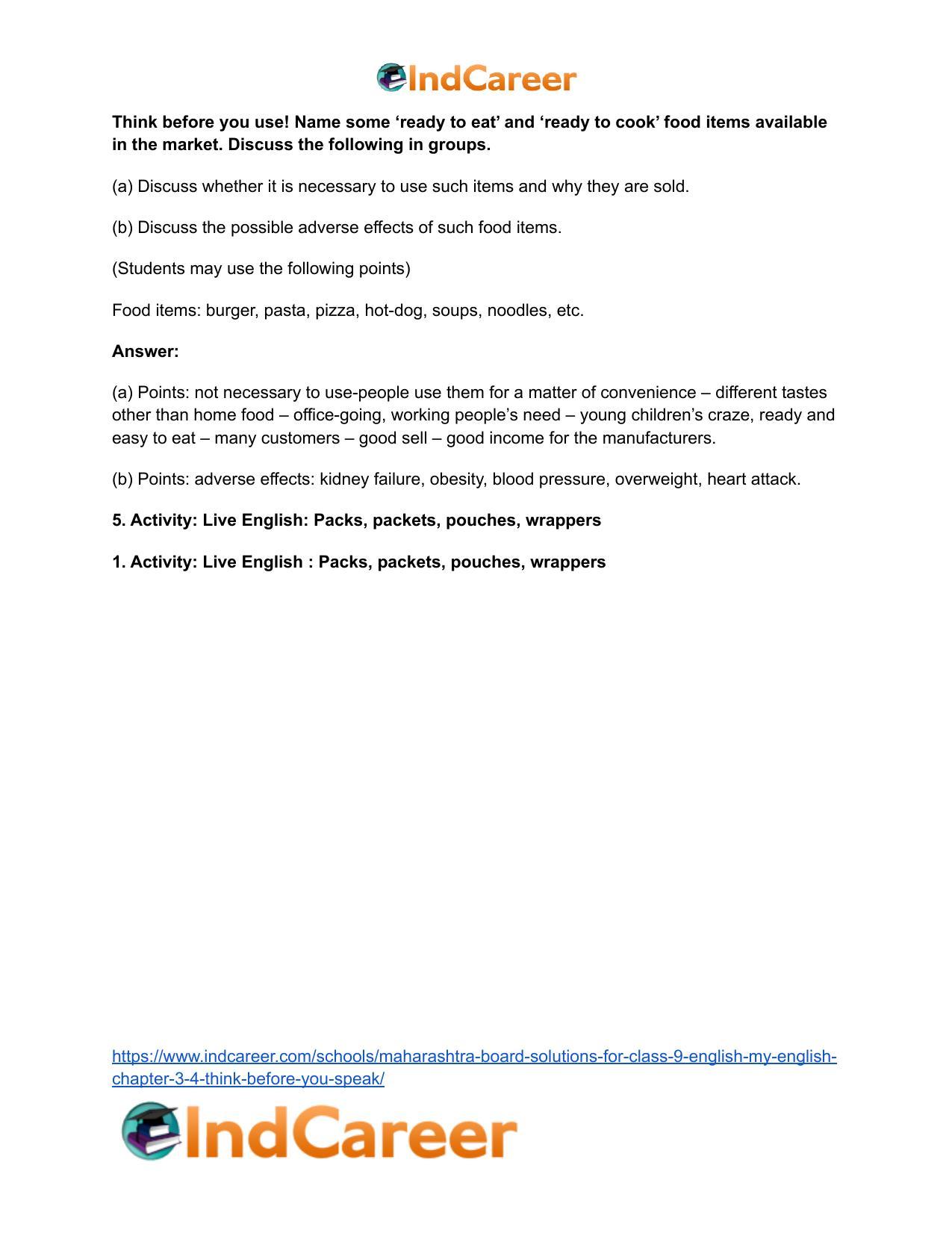 Maharashtra Board Solutions for Class 9- English (My English): Chapter 3.4- Think Before You Speak! - Page 9