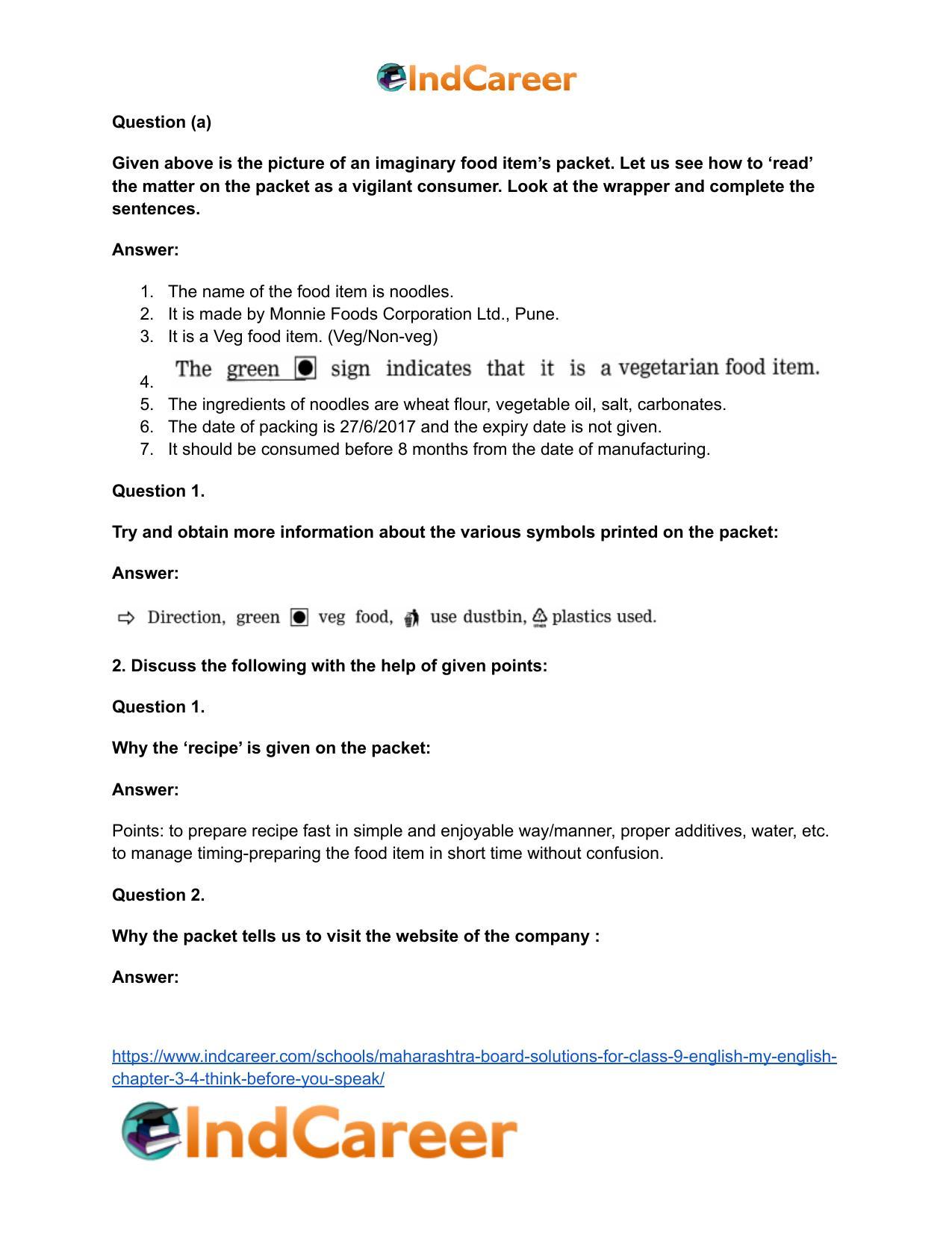 Maharashtra Board Solutions for Class 9- English (My English): Chapter 3.4- Think Before You Speak! - Page 11
