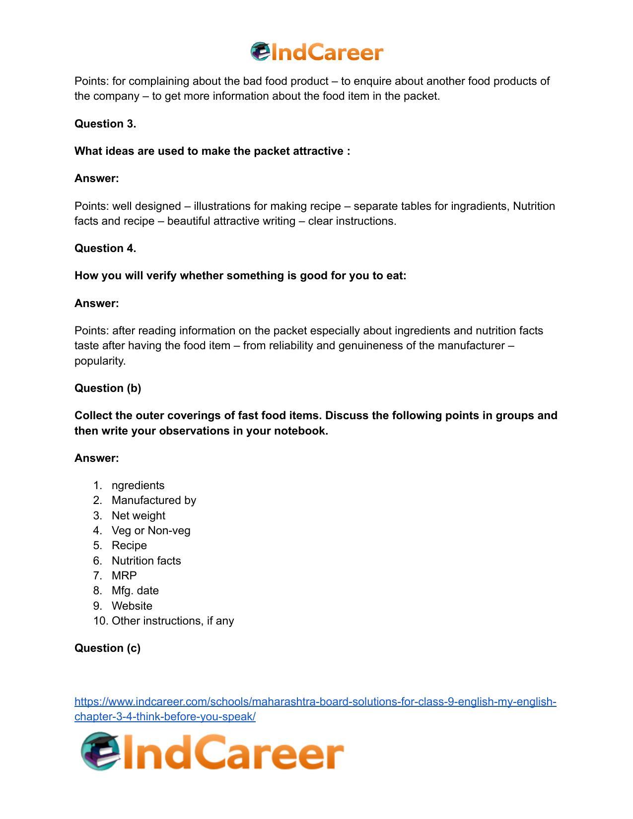 Maharashtra Board Solutions for Class 9- English (My English): Chapter 3.4- Think Before You Speak! - Page 12
