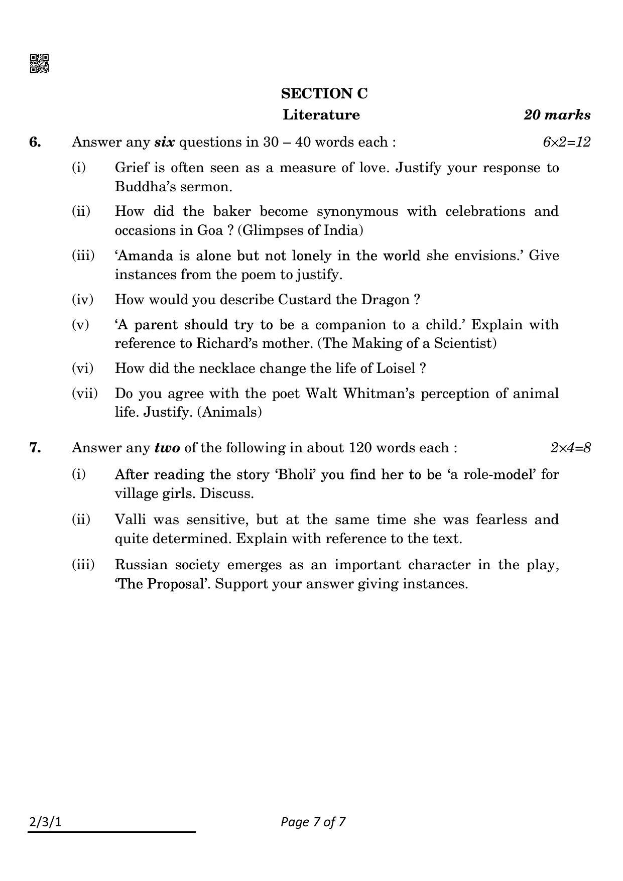 CBSE Class 10 2-3-1 English L & L 2022 Question Paper - Page 7