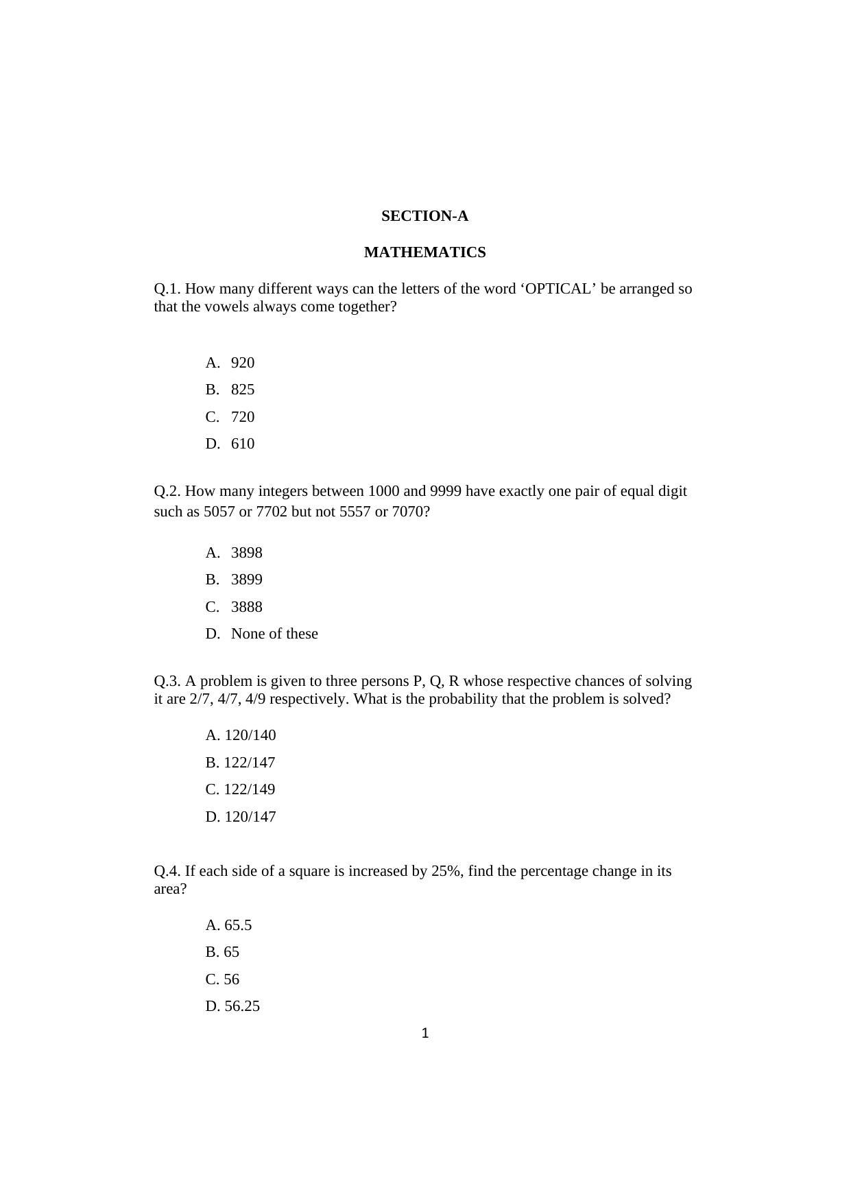ISI Admission Test PG Diploma in Agricultural and Rural Management with Statistical Methods and Analytics DRA 2020 Sample Paper - Page 1