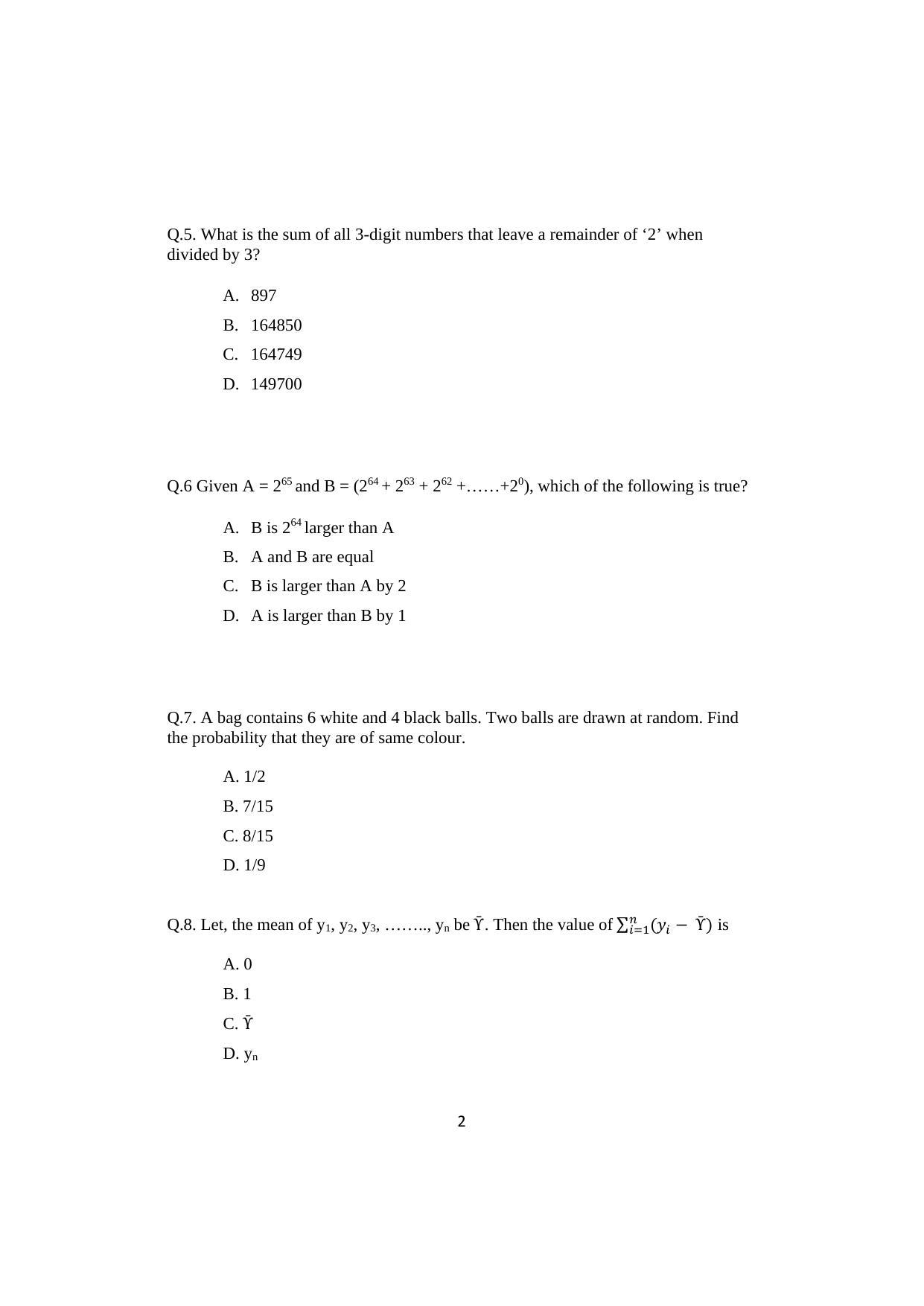 ISI Admission Test PG Diploma in Agricultural and Rural Management with Statistical Methods and Analytics DRA 2020 Sample Paper - Page 2