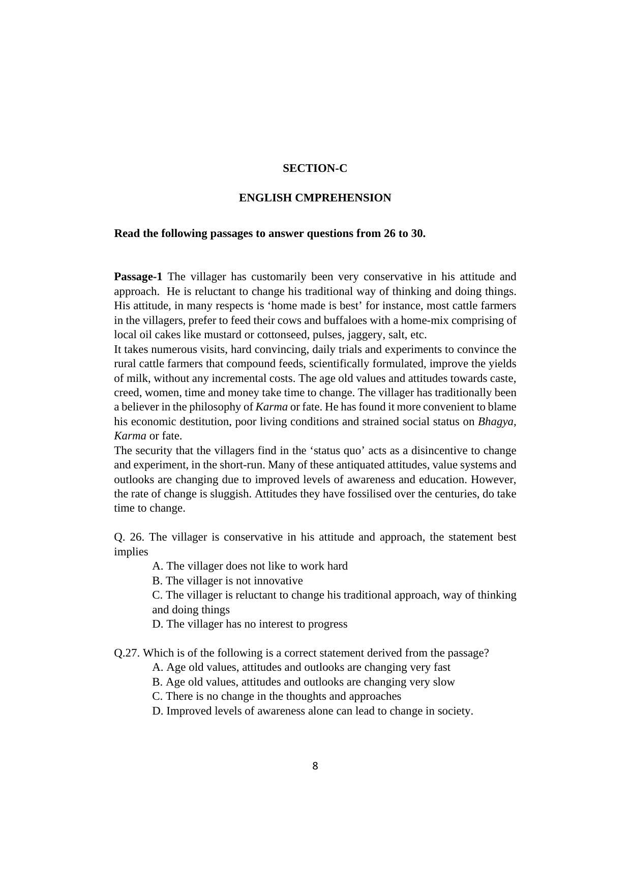 ISI Admission Test PG Diploma in Agricultural and Rural Management with Statistical Methods and Analytics DRA 2020 Sample Paper - Page 8