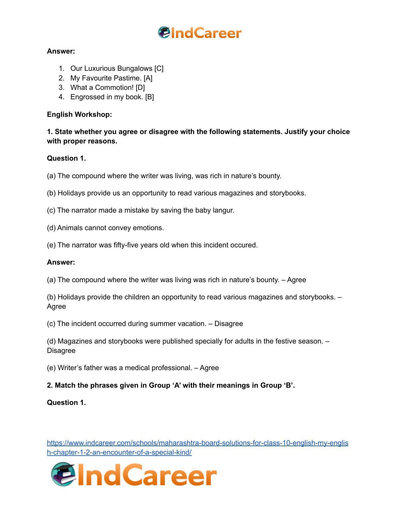 Maharashtra Board Solutions for Class 10- English (My English): Chapter 1.2- An Encounter of a Special Kind - Page 5