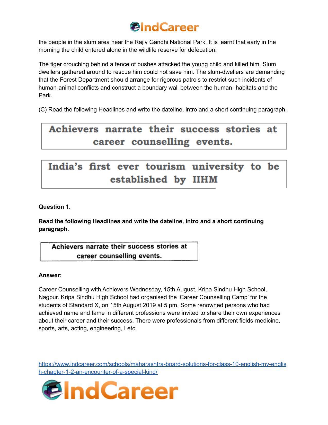 Maharashtra Board Solutions for Class 10- English (My English): Chapter 1.2- An Encounter of a Special Kind - Page 16