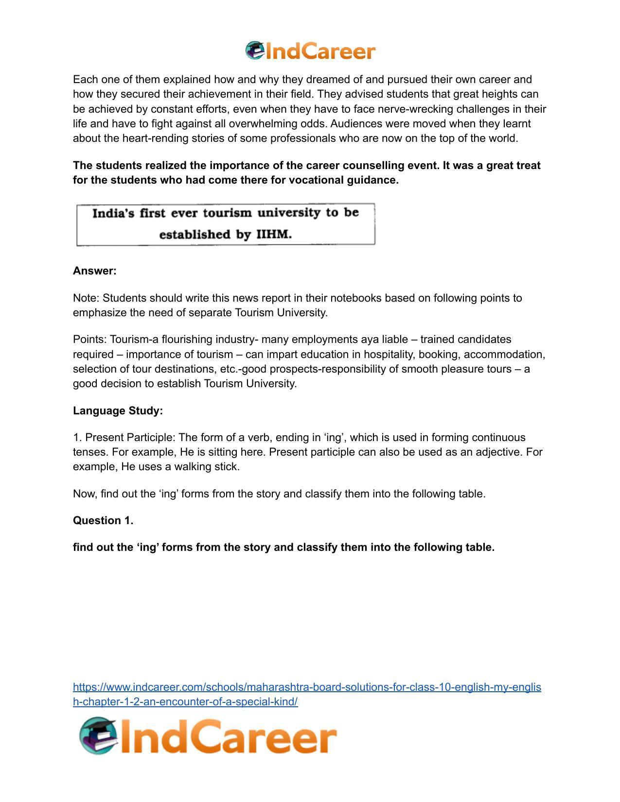 Maharashtra Board Solutions for Class 10- English (My English): Chapter 1.2- An Encounter of a Special Kind - Page 17