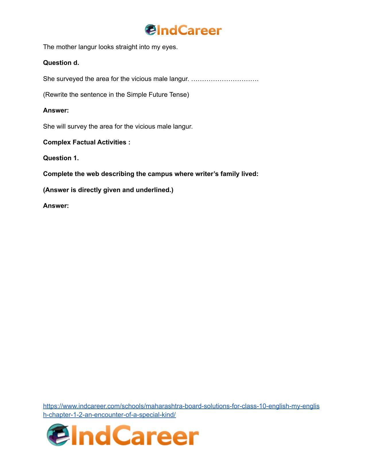 Maharashtra Board Solutions for Class 10- English (My English): Chapter 1.2- An Encounter of a Special Kind - Page 20