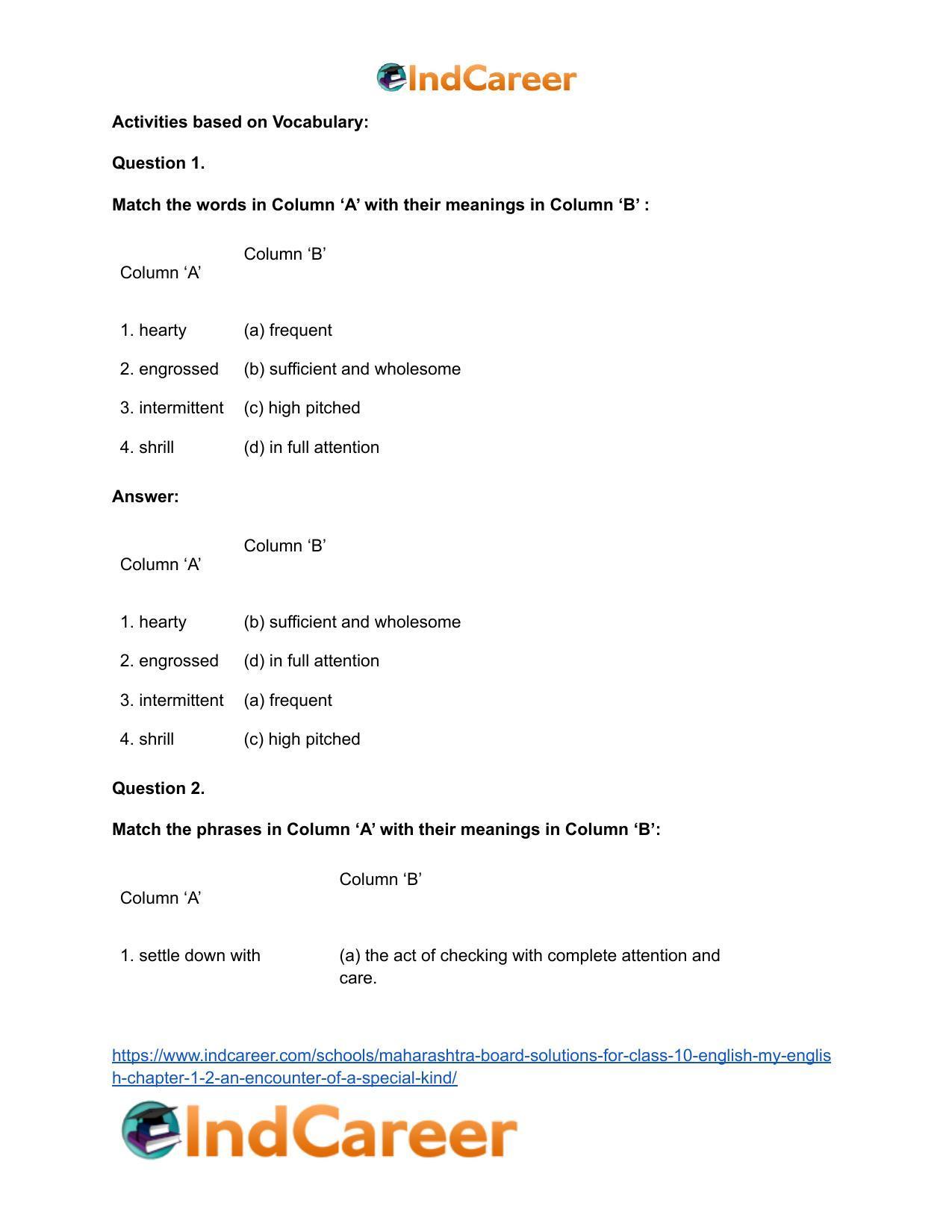 Maharashtra Board Solutions for Class 10- English (My English): Chapter 1.2- An Encounter of a Special Kind - Page 26