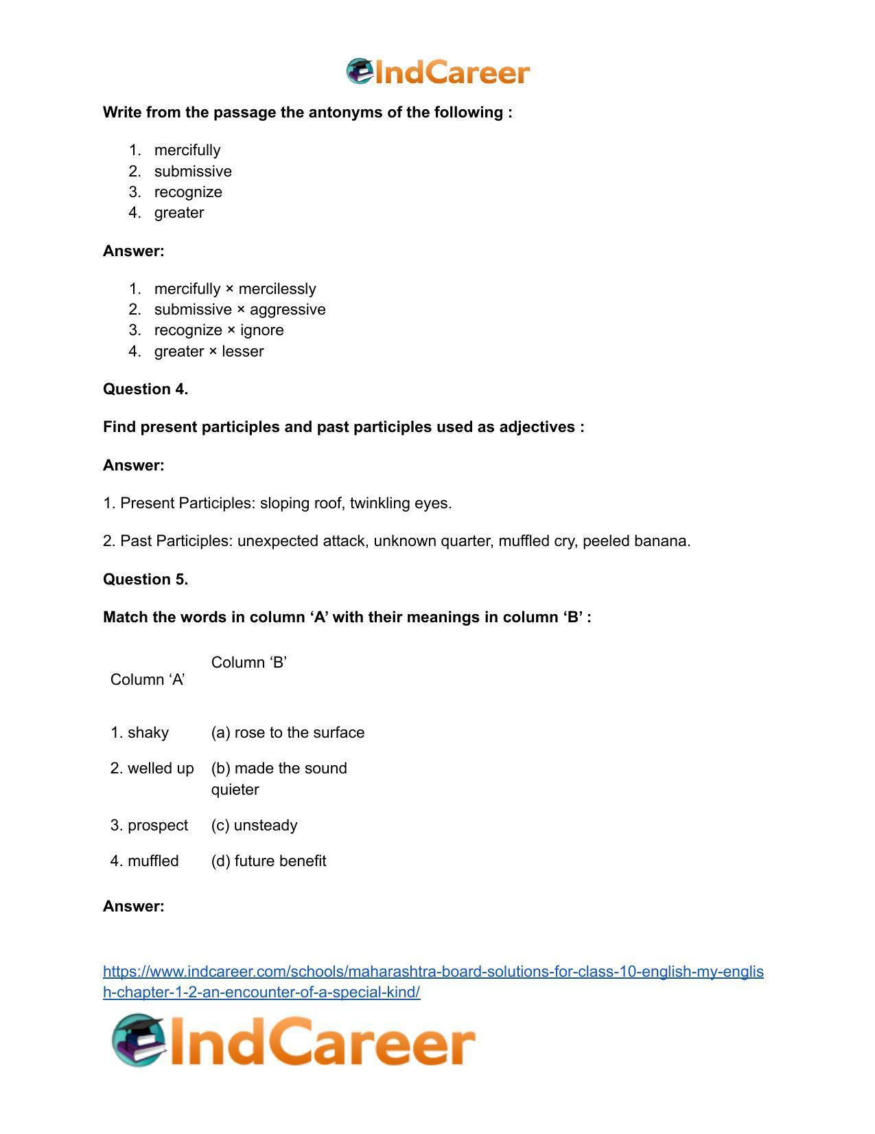 Maharashtra Board Solutions for Class 10- English (My English): Chapter 1.2- An Encounter of a Special Kind - Page 28