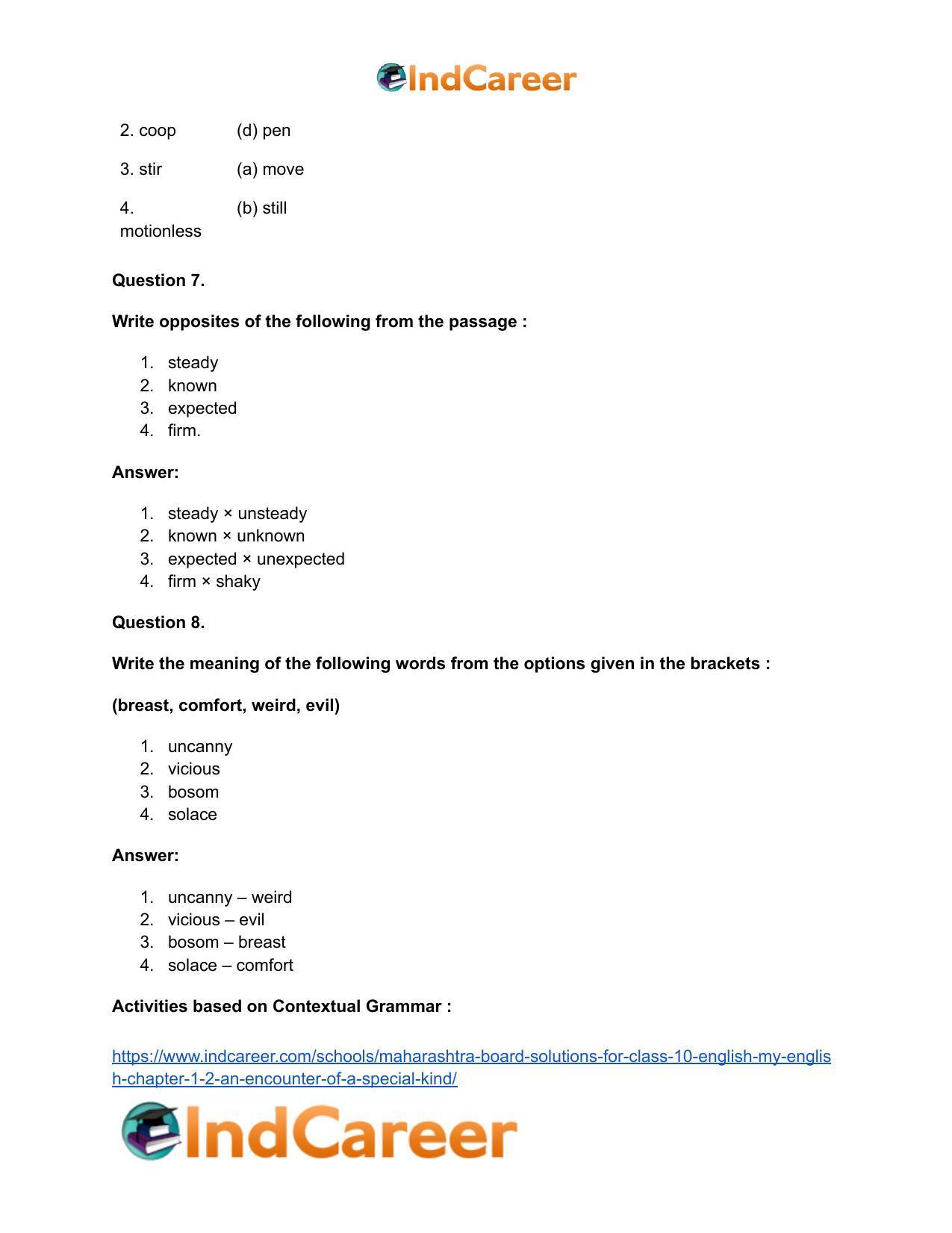 Maharashtra Board Solutions for Class 10- English (My English): Chapter 1.2- An Encounter of a Special Kind - Page 30