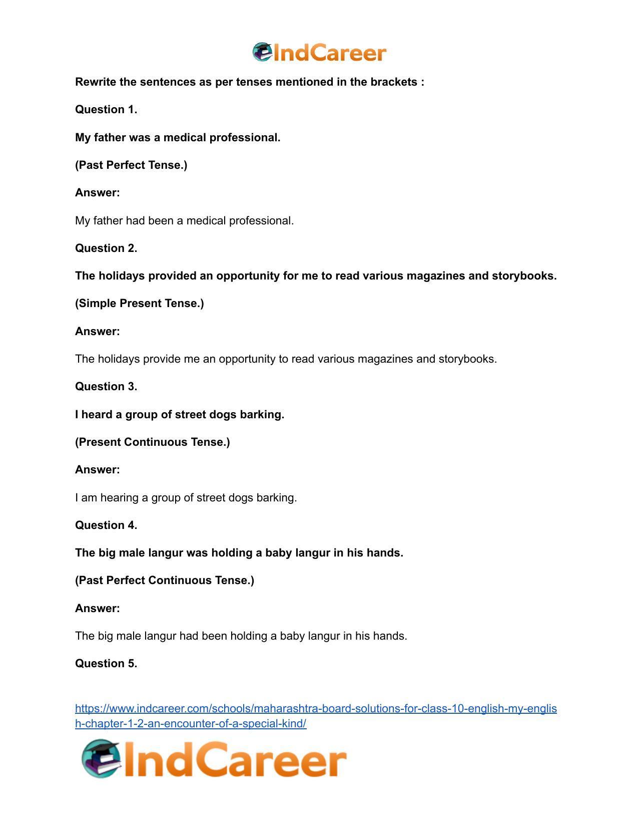 Maharashtra Board Solutions for Class 10- English (My English): Chapter 1.2- An Encounter of a Special Kind - Page 31
