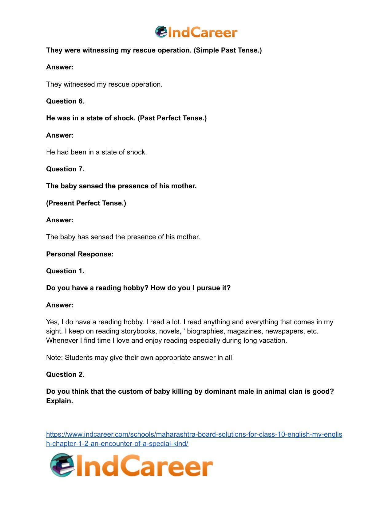Maharashtra Board Solutions for Class 10- English (My English): Chapter 1.2- An Encounter of a Special Kind - Page 32