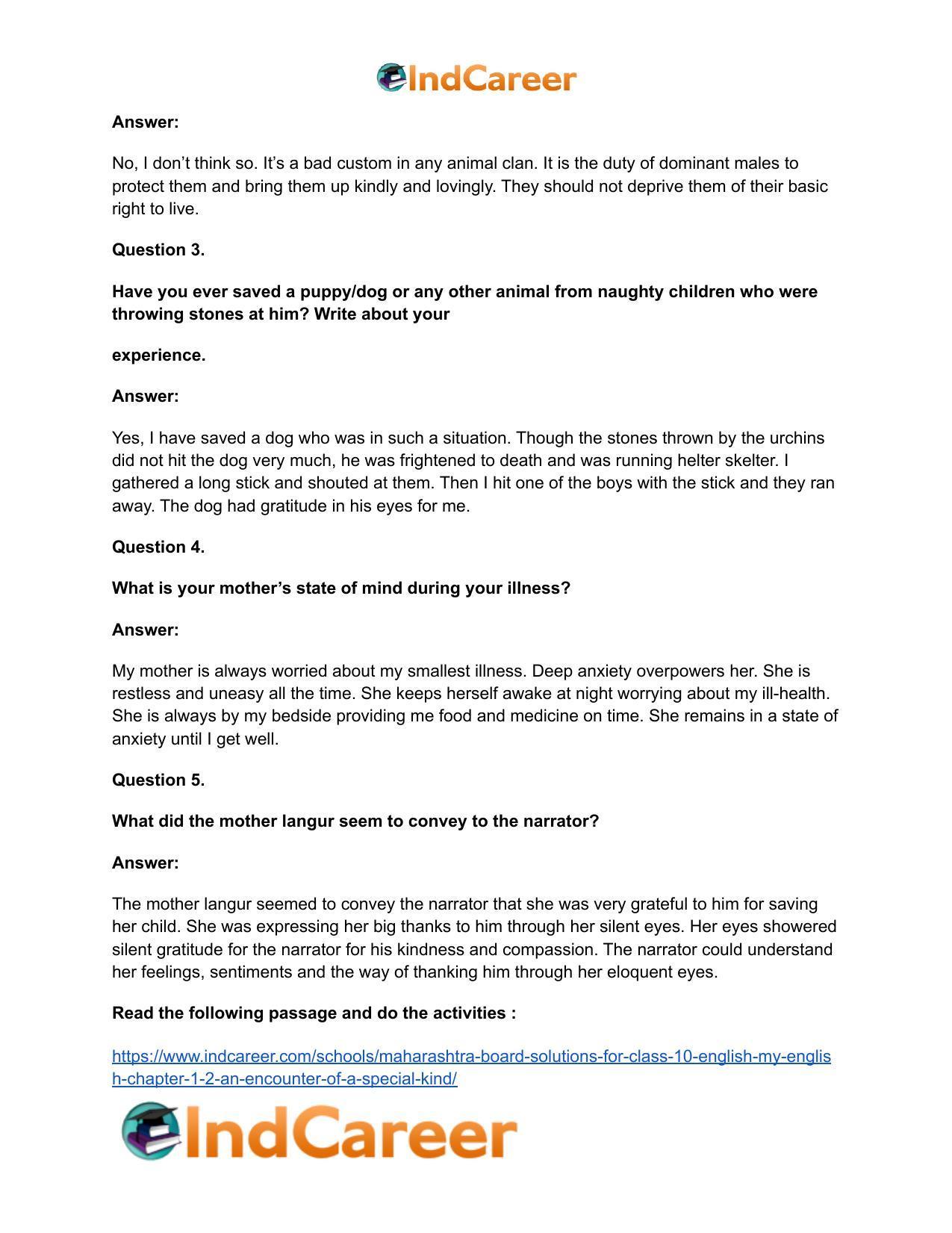 Maharashtra Board Solutions for Class 10- English (My English): Chapter 1.2- An Encounter of a Special Kind - Page 33