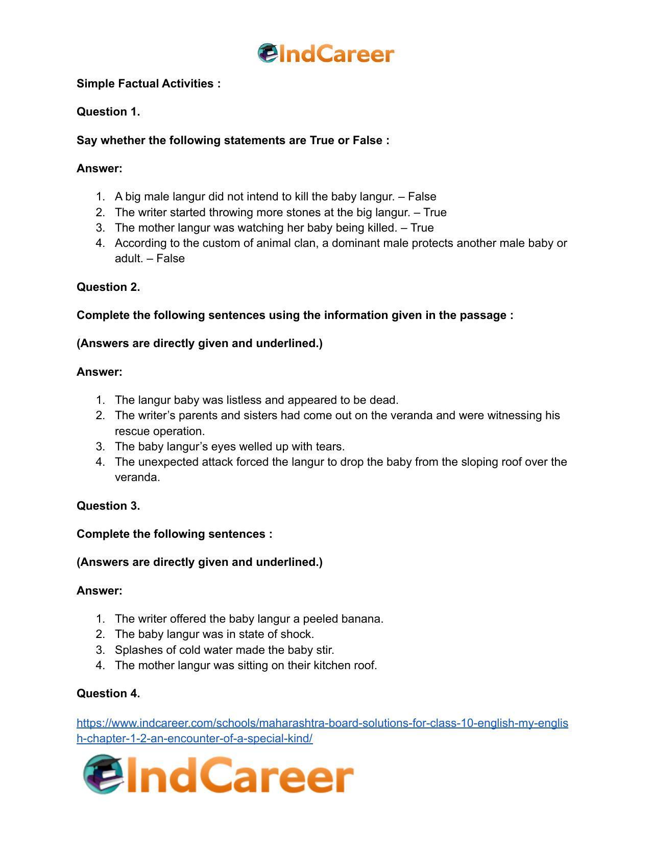 Maharashtra Board Solutions for Class 10- English (My English): Chapter 1.2- An Encounter of a Special Kind - Page 34