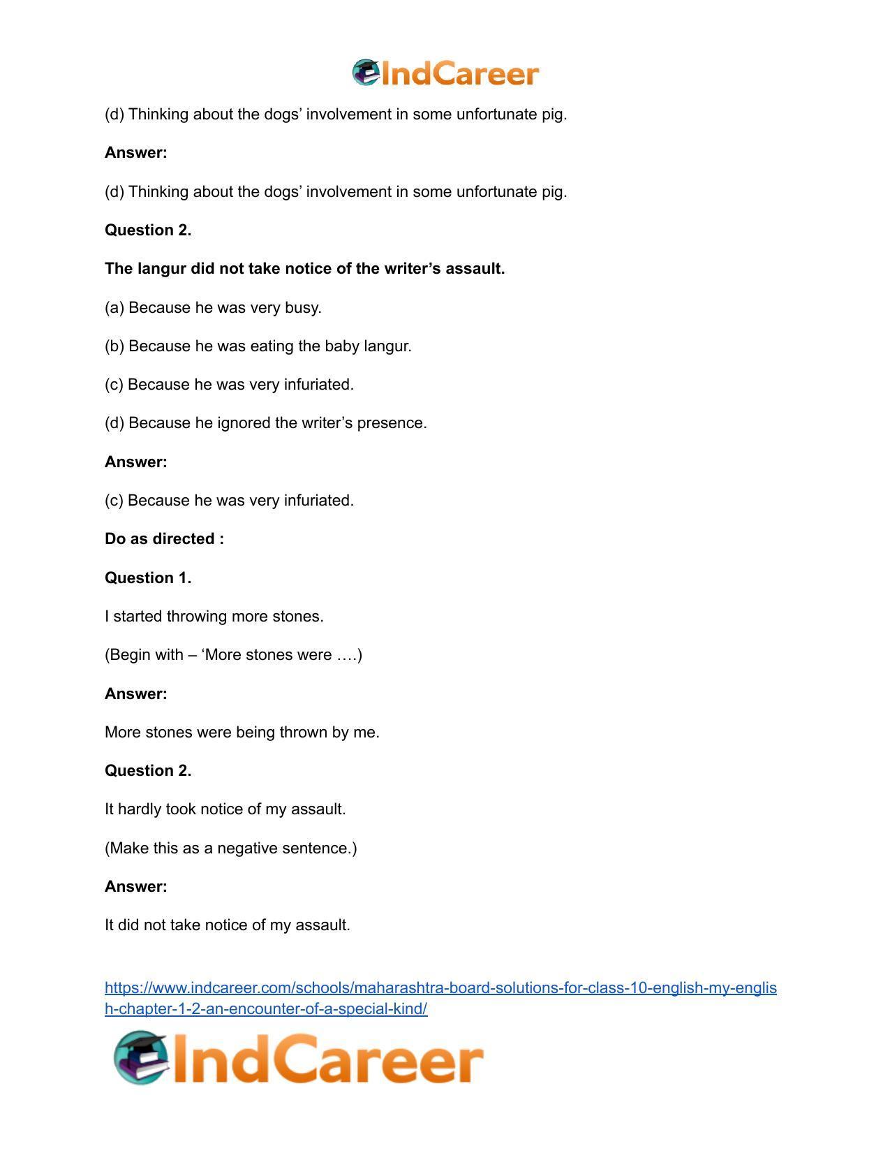 Maharashtra Board Solutions for Class 10- English (My English): Chapter 1.2- An Encounter of a Special Kind - Page 36