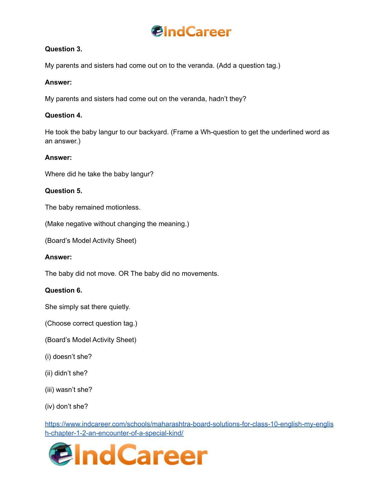 Maharashtra Board Solutions for Class 10- English (My English): Chapter 1.2- An Encounter of a Special Kind - Page 37