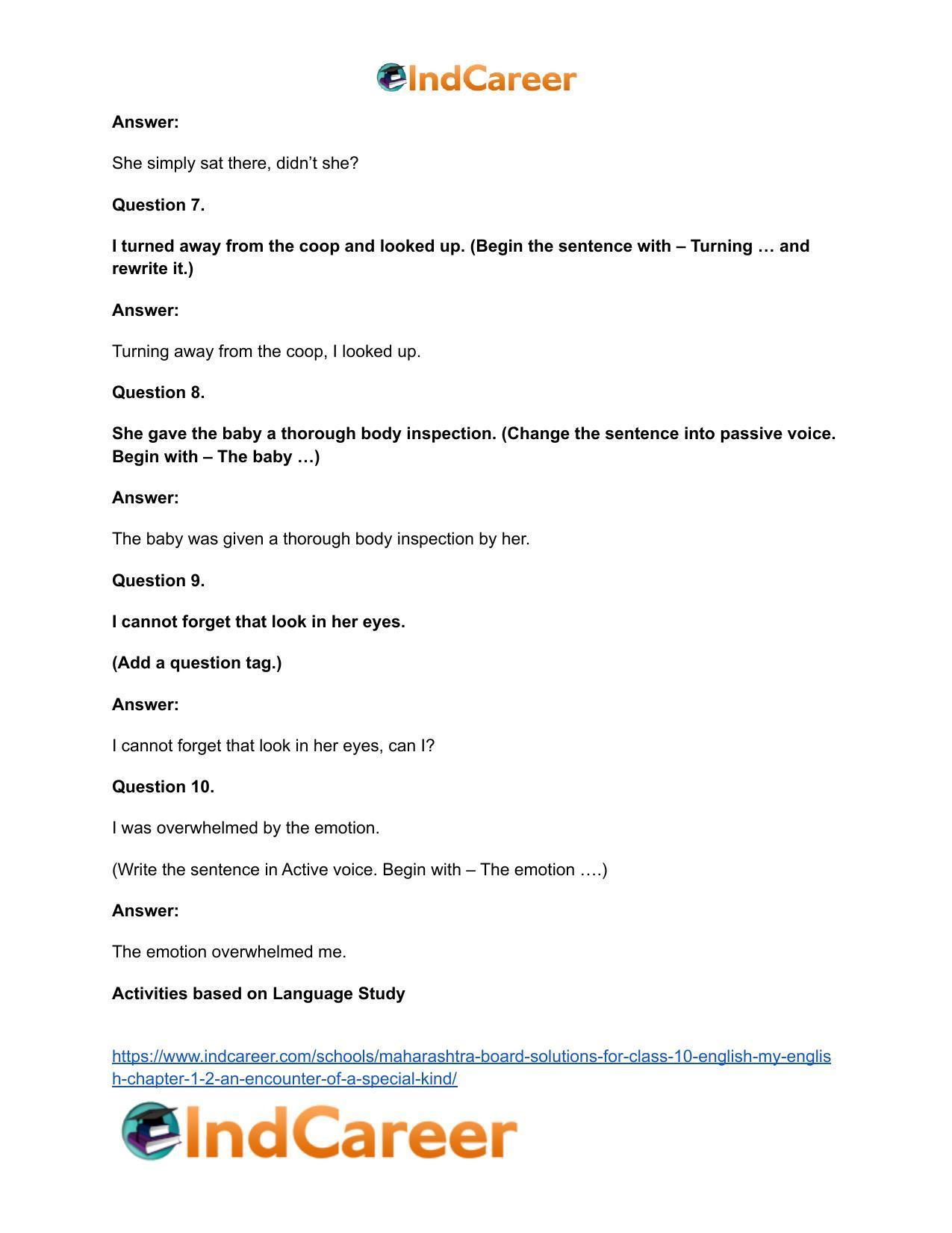 Maharashtra Board Solutions for Class 10- English (My English): Chapter 1.2- An Encounter of a Special Kind - Page 38