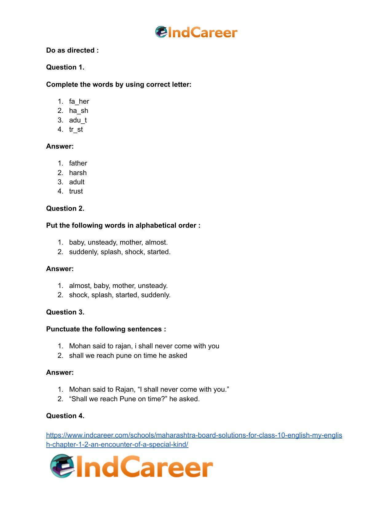 Maharashtra Board Solutions for Class 10- English (My English): Chapter 1.2- An Encounter of a Special Kind - Page 39