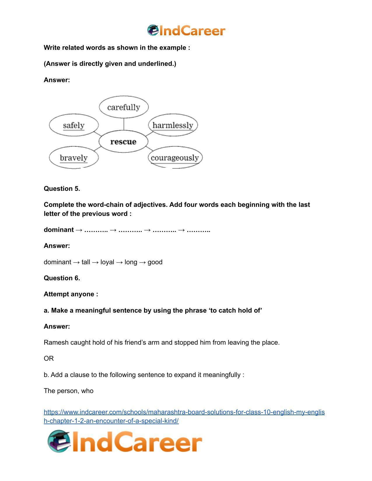 Maharashtra Board Solutions for Class 10- English (My English): Chapter 1.2- An Encounter of a Special Kind - Page 40