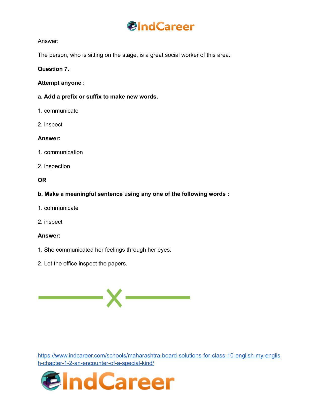 Maharashtra Board Solutions for Class 10- English (My English): Chapter 1.2- An Encounter of a Special Kind - Page 41