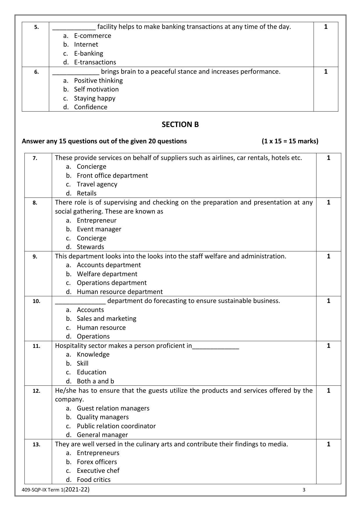 CBSE Class 10 Skill Education (Term I) - Food Production Sample Paper 2021-22 - Page 3