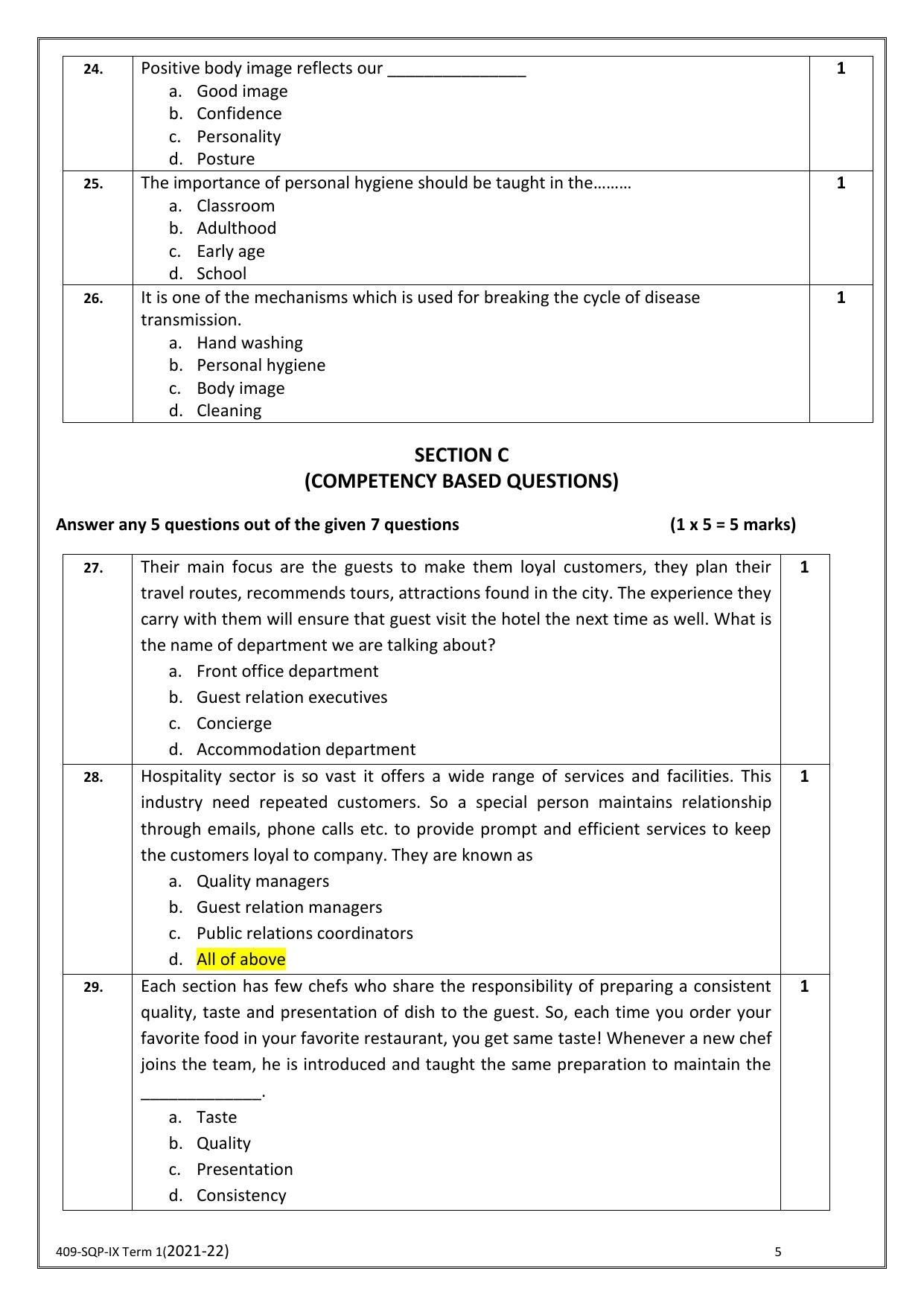 CBSE Class 10 Skill Education (Term I) - Food Production Sample Paper 2021-22 - Page 5