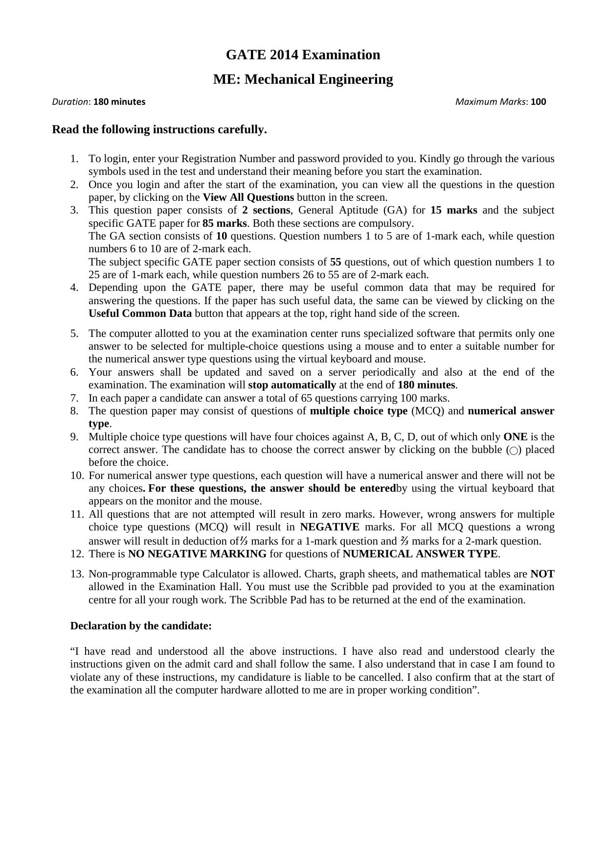 GATE 2014 Mechanical Engineering (ME) Question Paper with Answer Key - Page 5