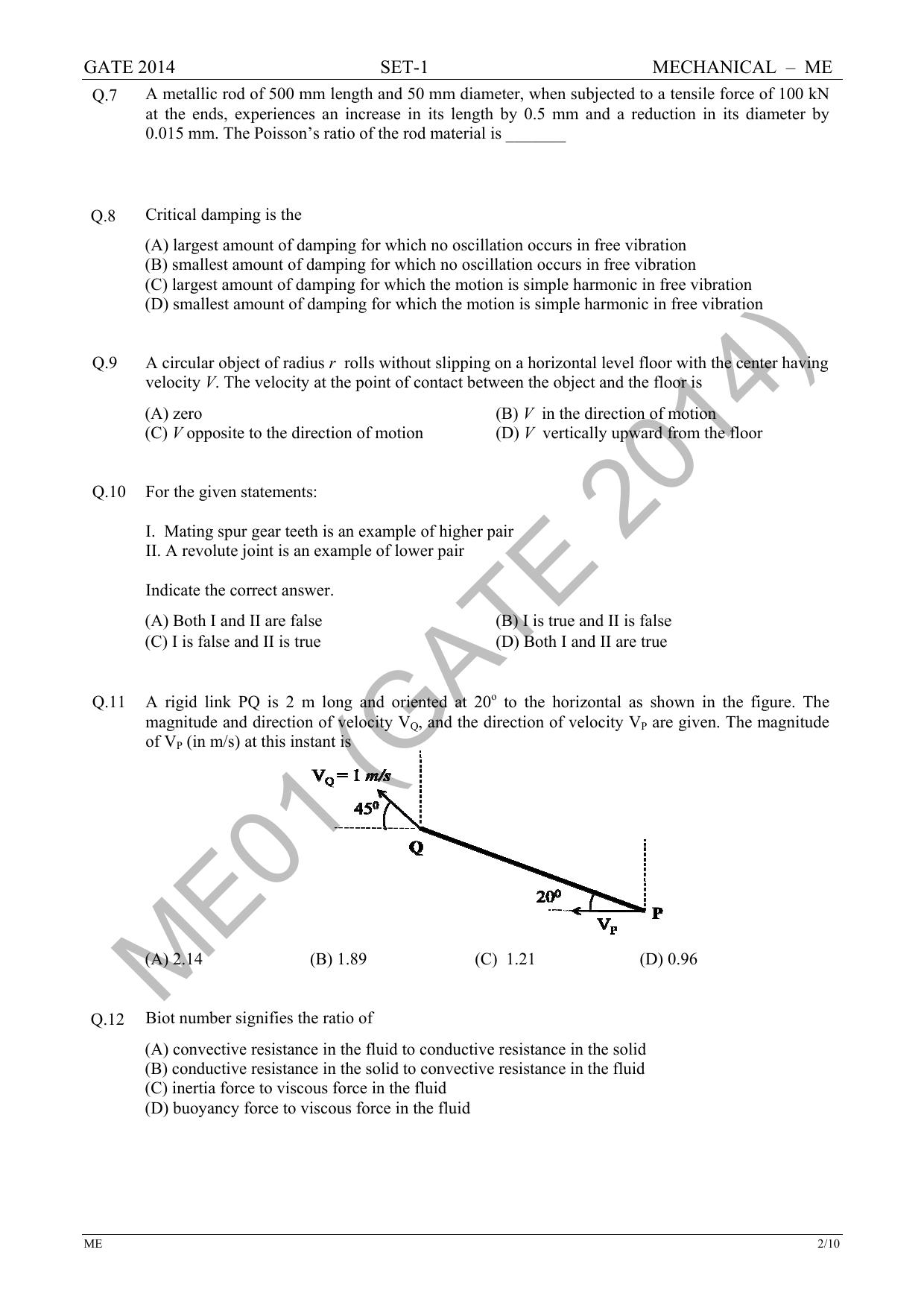 GATE 2014 Mechanical Engineering (ME) Question Paper with Answer Key - Page 9