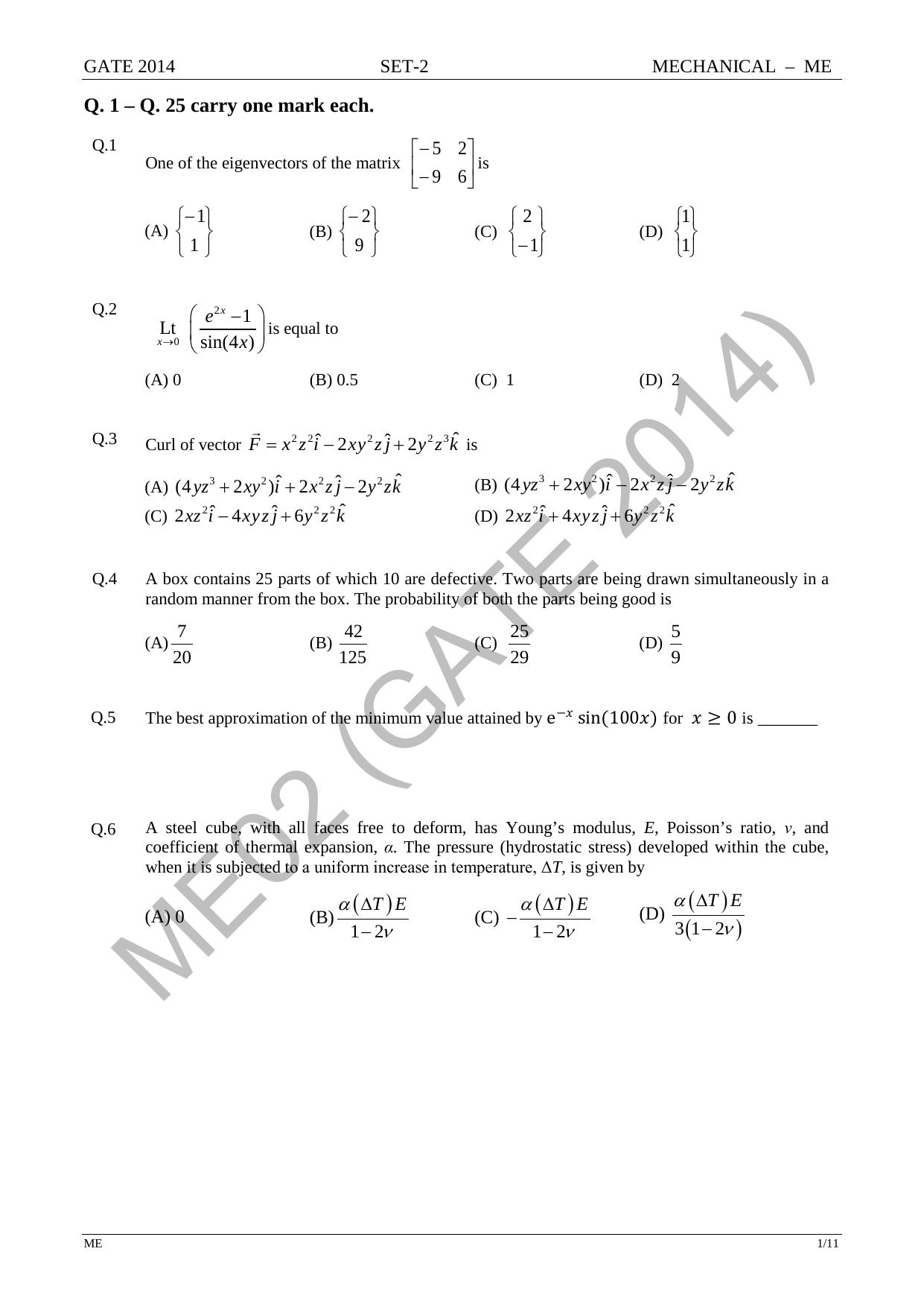 GATE 2014 Mechanical Engineering (ME) Question Paper with Answer Key - Page 26