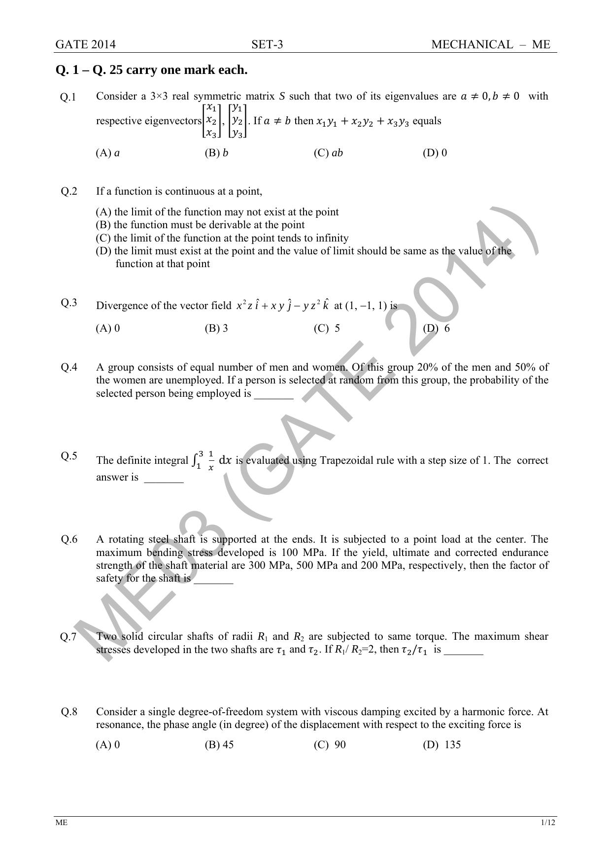 GATE 2014 Mechanical Engineering (ME) Question Paper with Answer Key - Page 46