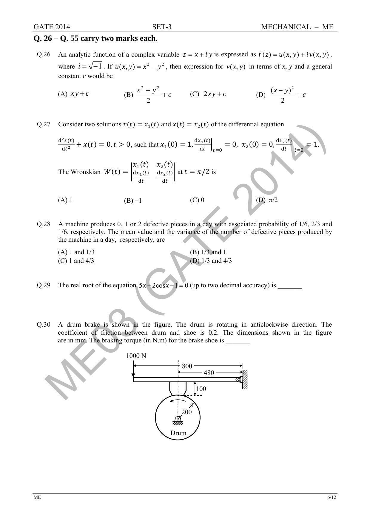 GATE 2014 Mechanical Engineering (ME) Question Paper with Answer Key - Page 51