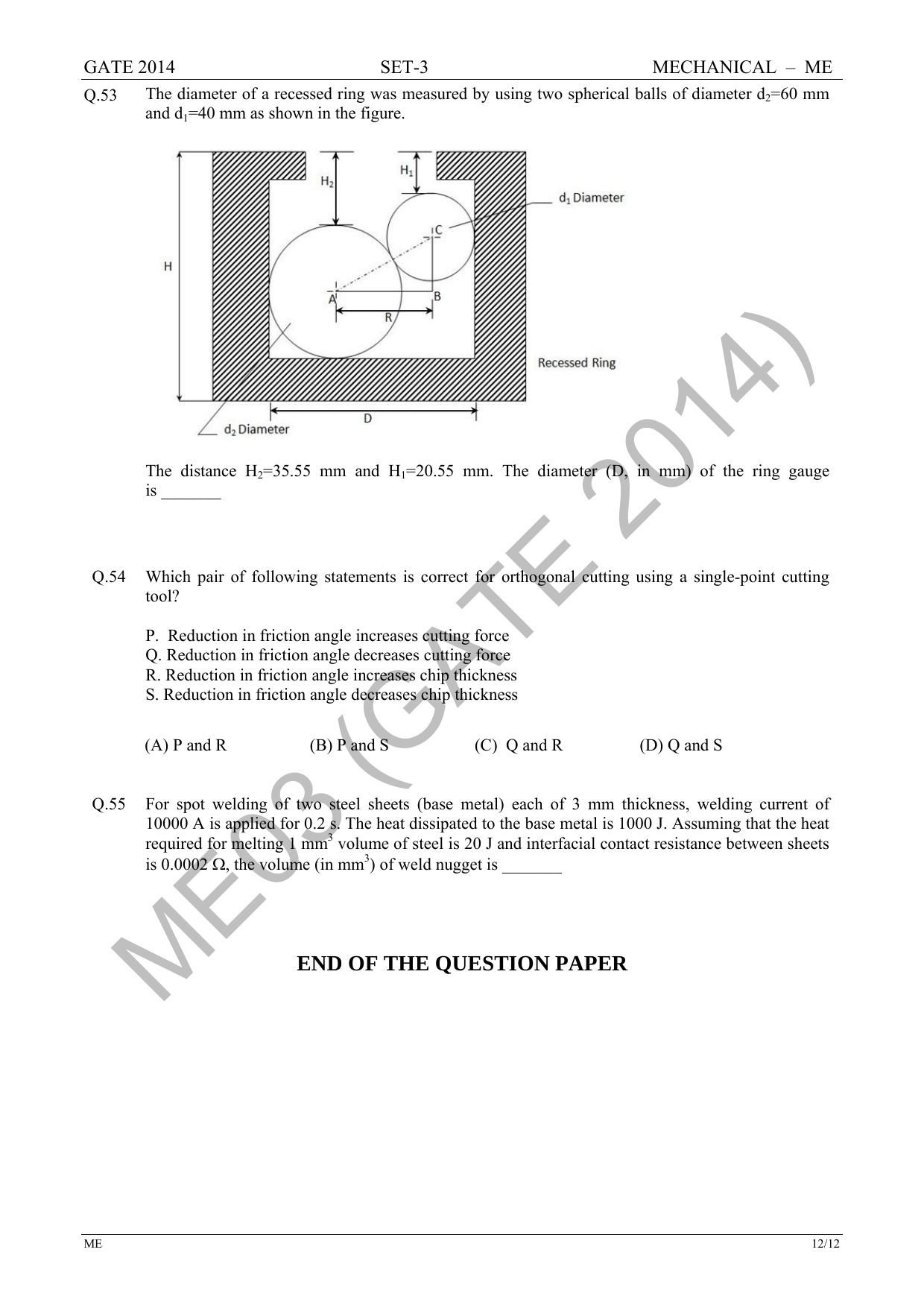 GATE 2014 Mechanical Engineering (ME) Question Paper with Answer Key - Page 57