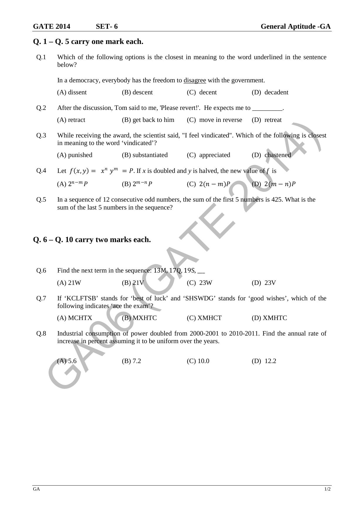 GATE 2014 Mechanical Engineering (ME) Question Paper with Answer Key - Page 64