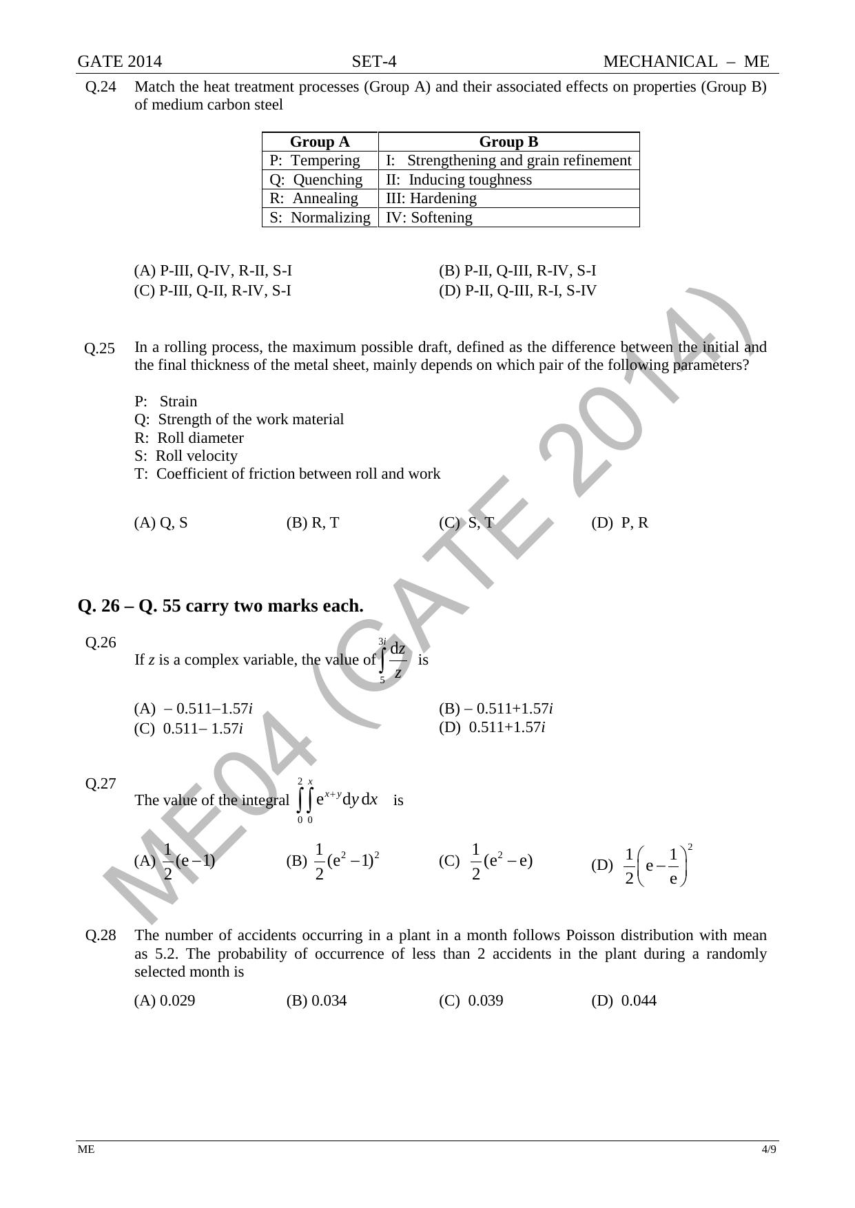 GATE 2014 Mechanical Engineering (ME) Question Paper with Answer Key - Page 69