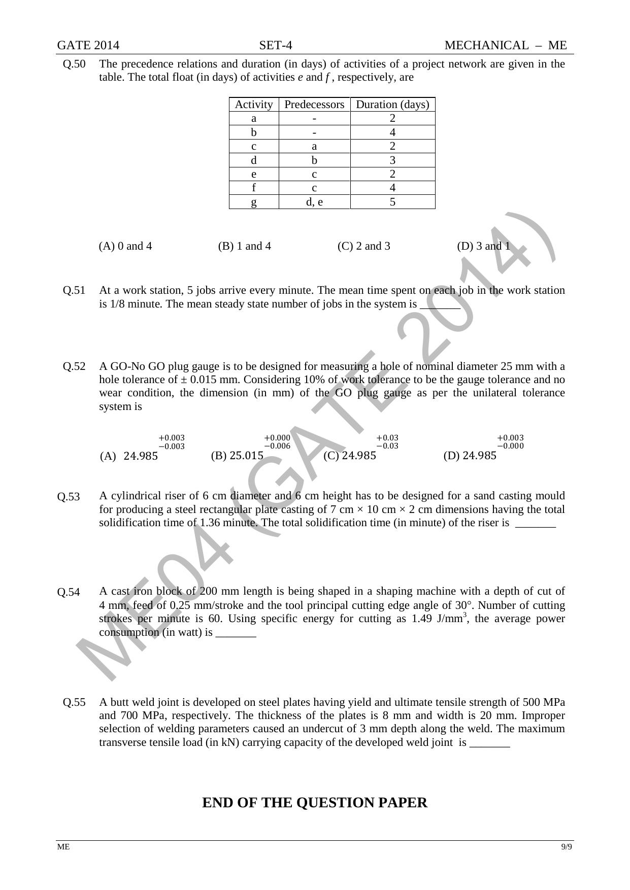 GATE 2014 Mechanical Engineering (ME) Question Paper with Answer Key - Page 74