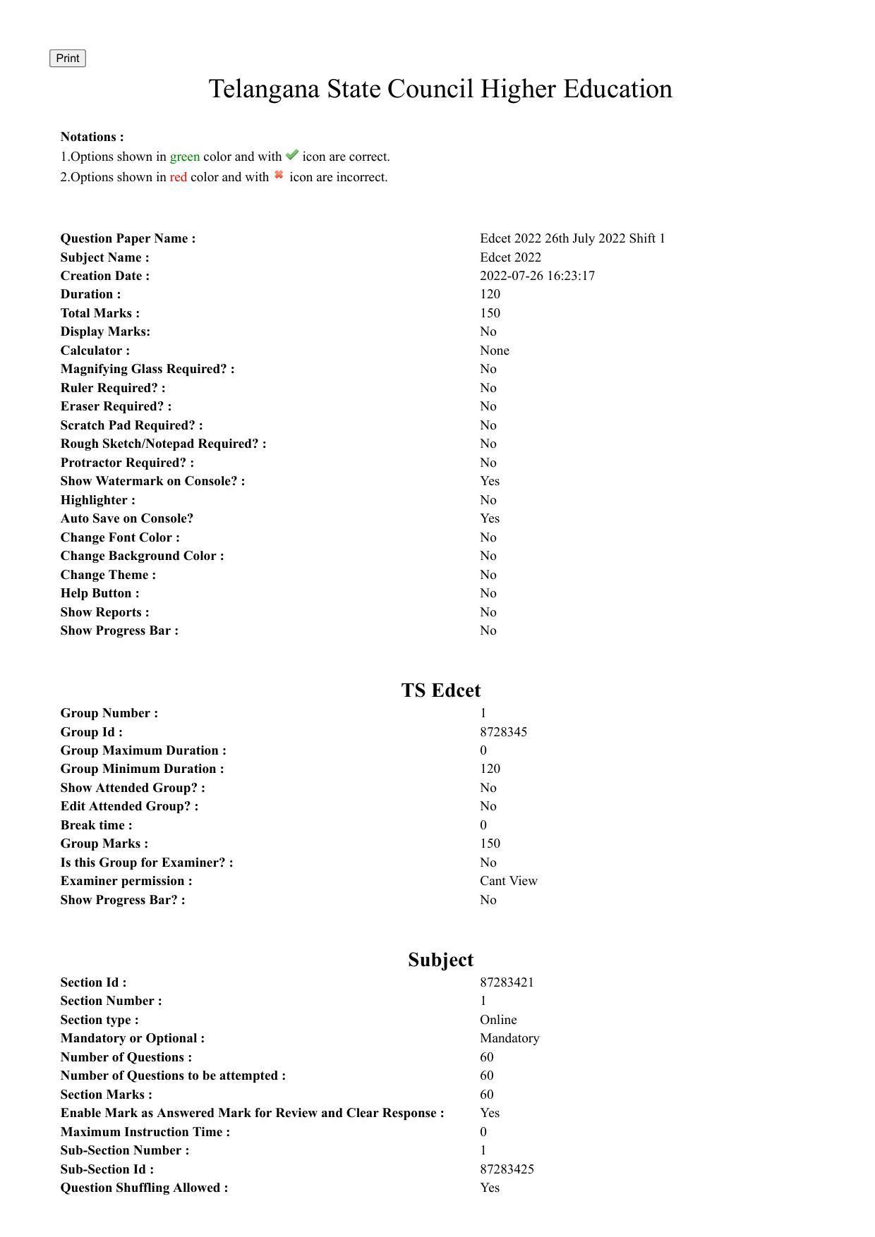 TS EDCET: 26th July 2022 Shift 1 Question Paper and Answer Key - Page 1