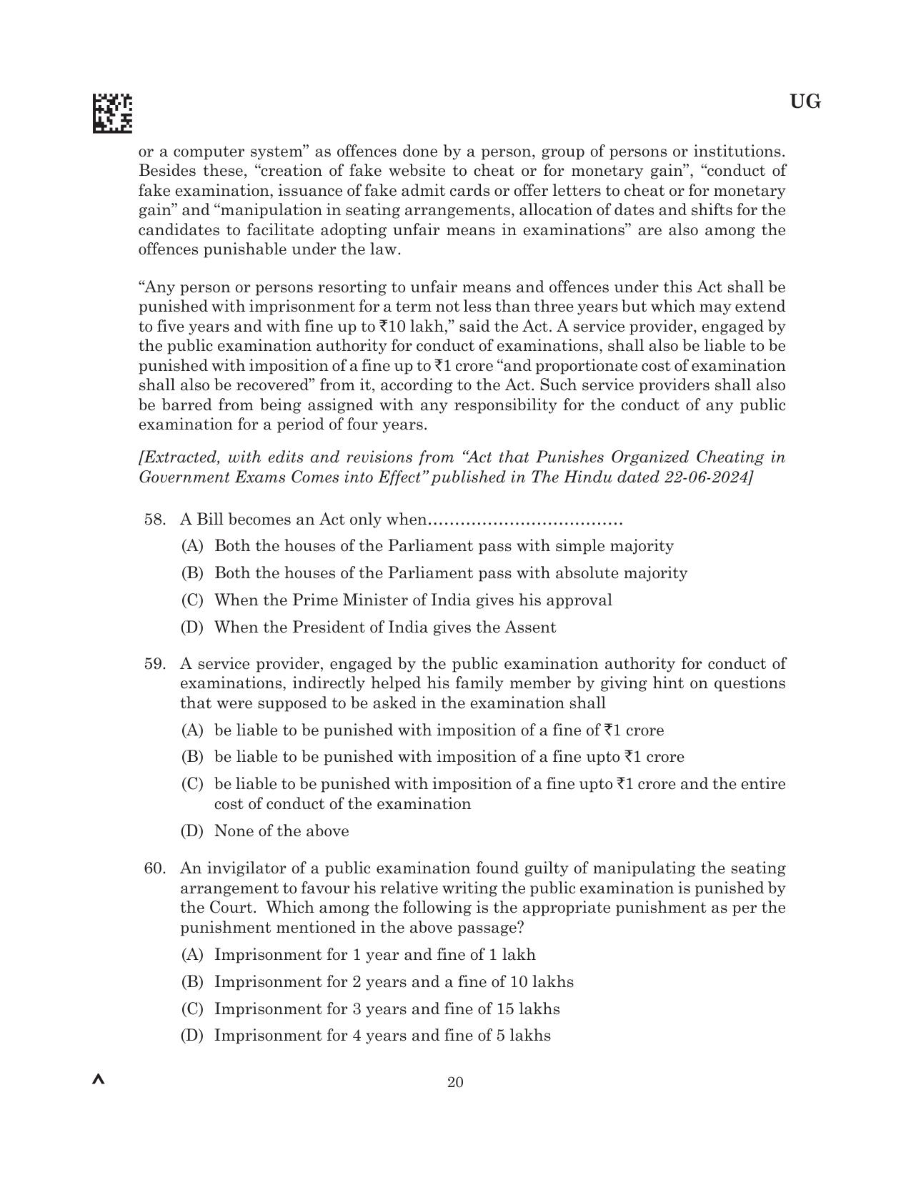CLAT 2025 UG Question Paper - Page 62