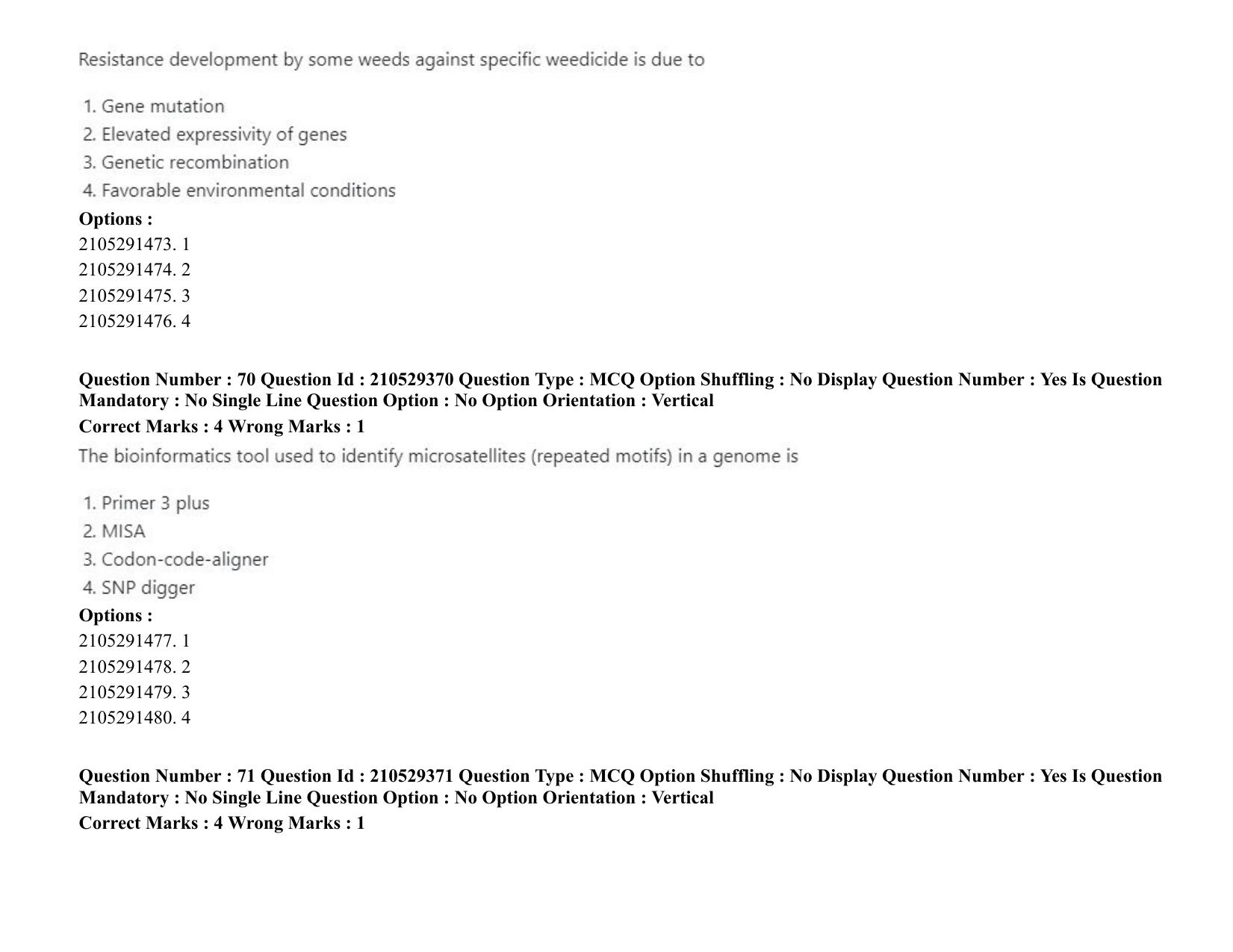ICAR AIEEA PG 2020 PLANT BIOTECHNOLOGY Question Paper - Page 40