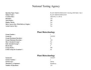 ICAR AIEEA PG 2020 PLANT BIOTECHNOLOGY Question Paper