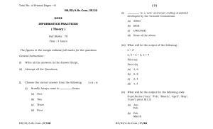 Meghalaya Board (MBOSE) Class 11 Informatics Practices (theory) 2022 Question Paper