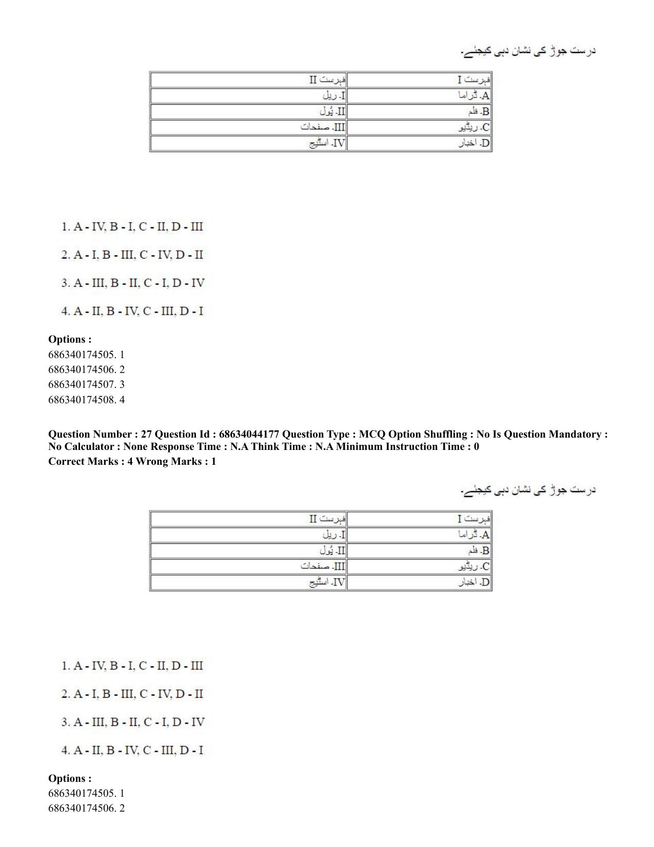 CUET PG 2023: LAQP38 – Urdu Journalism (Hin)-Shift 3 (30-06-2023) Question Paper - Page 42