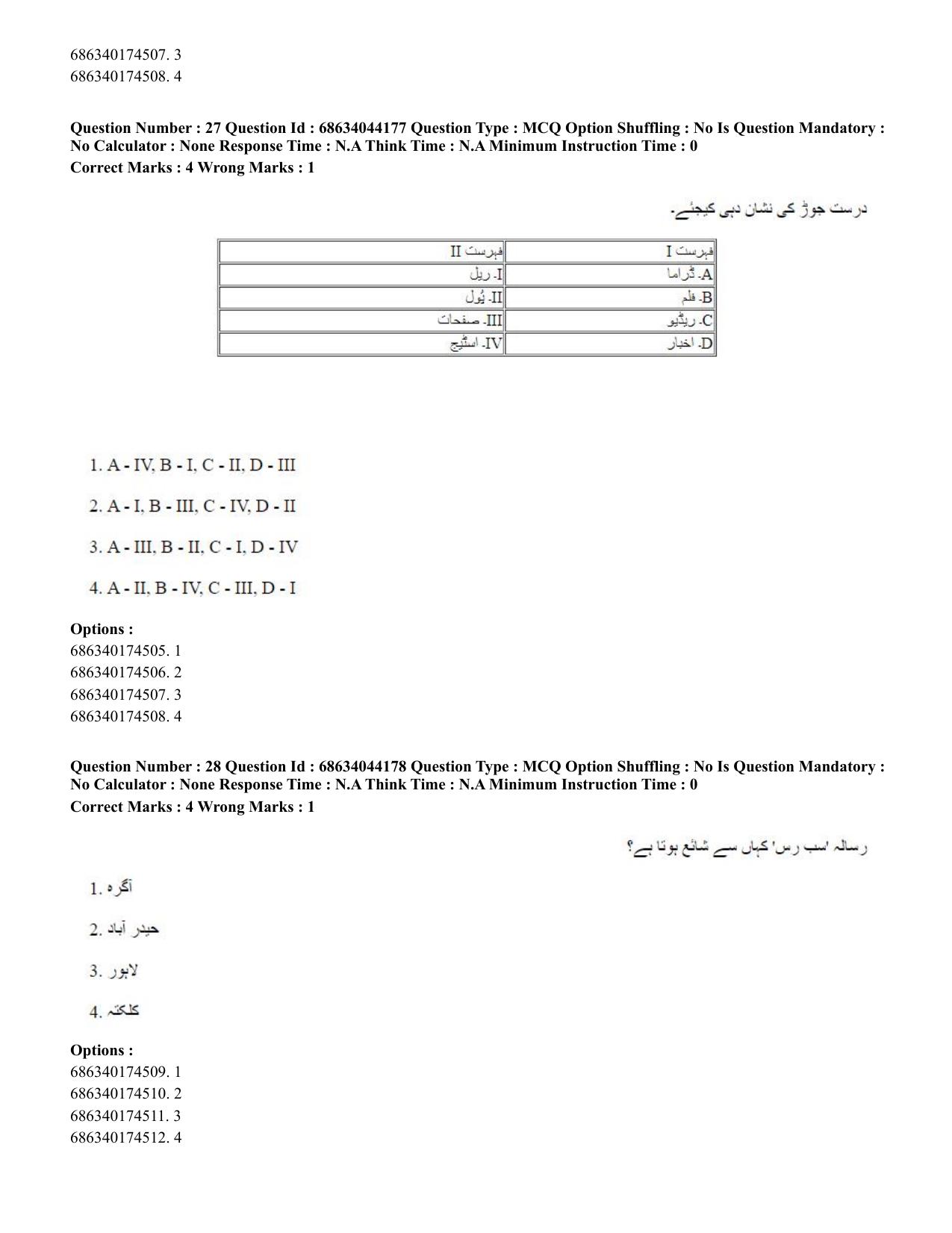 CUET PG 2023: LAQP38 – Urdu Journalism (Hin)-Shift 3 (30-06-2023) Question Paper - Page 43