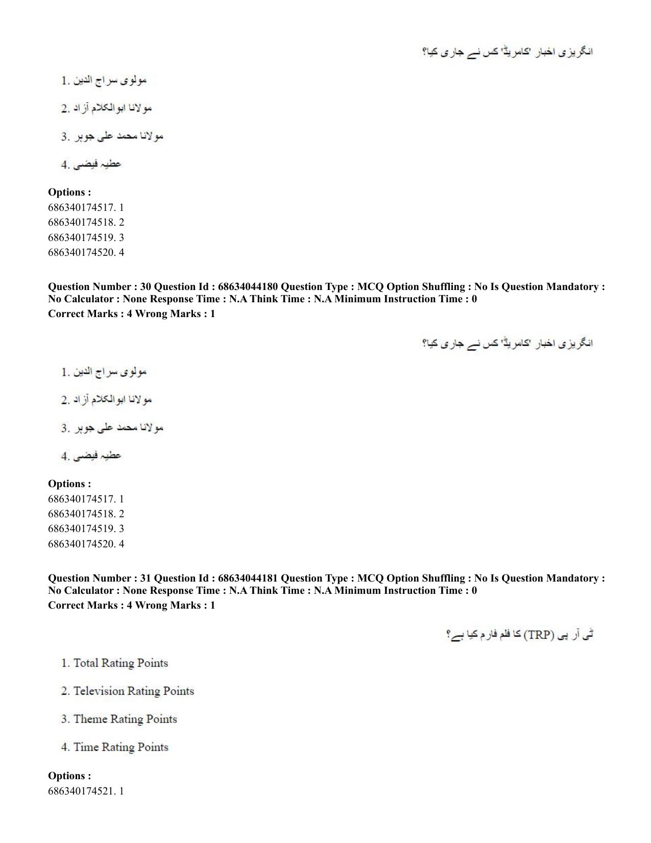 CUET PG 2023: LAQP38 – Urdu Journalism (Hin)-Shift 3 (30-06-2023) Question Paper - Page 47