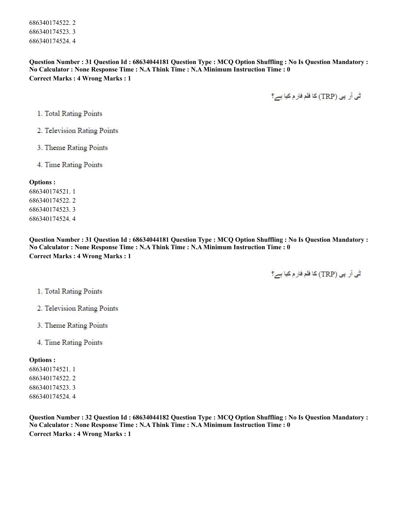 CUET PG 2023: LAQP38 – Urdu Journalism (Hin)-Shift 3 (30-06-2023) Question Paper - Page 48
