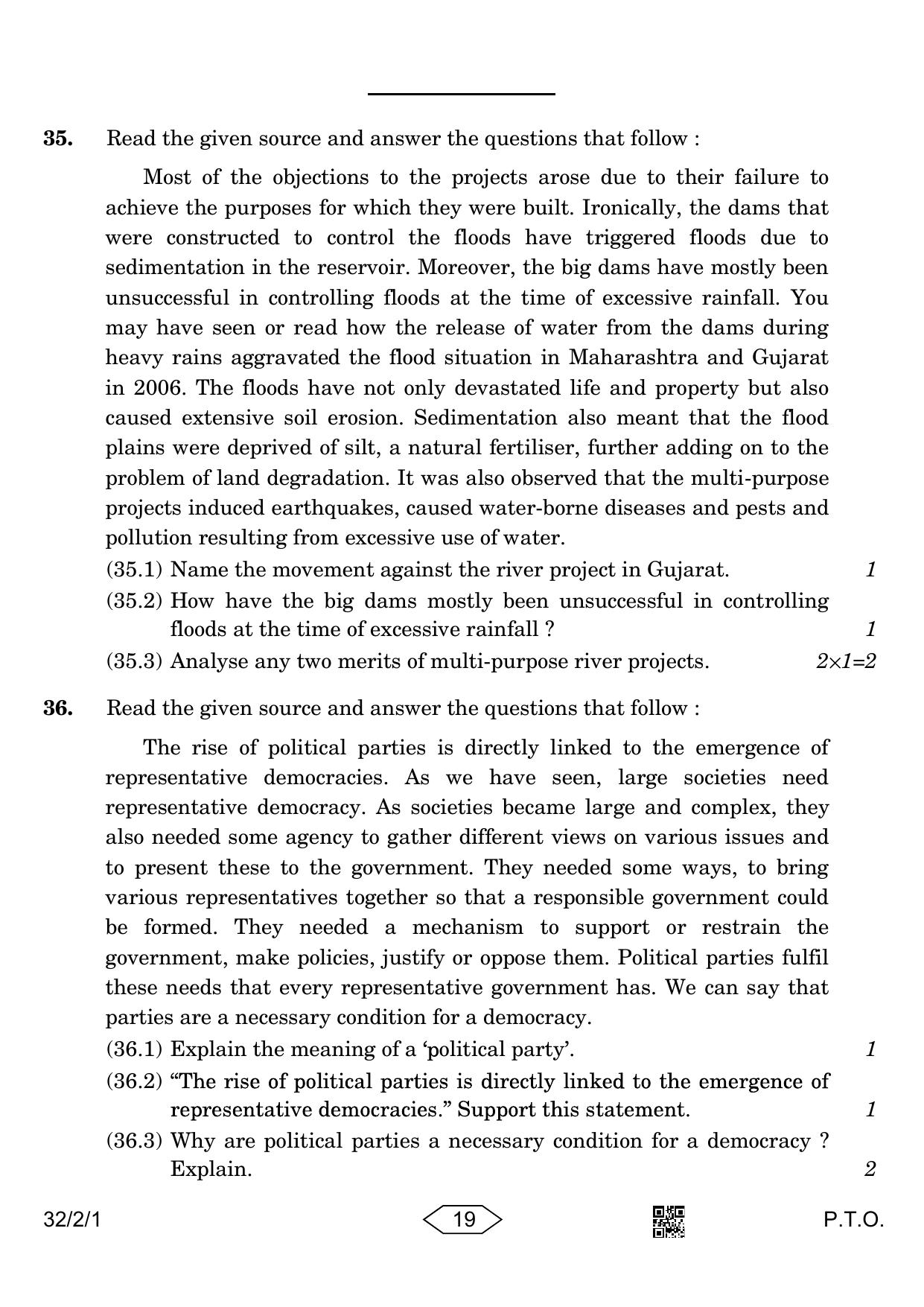 CBSE Class 10 32-2-1 Social Science 2023 Question Paper - Page 19